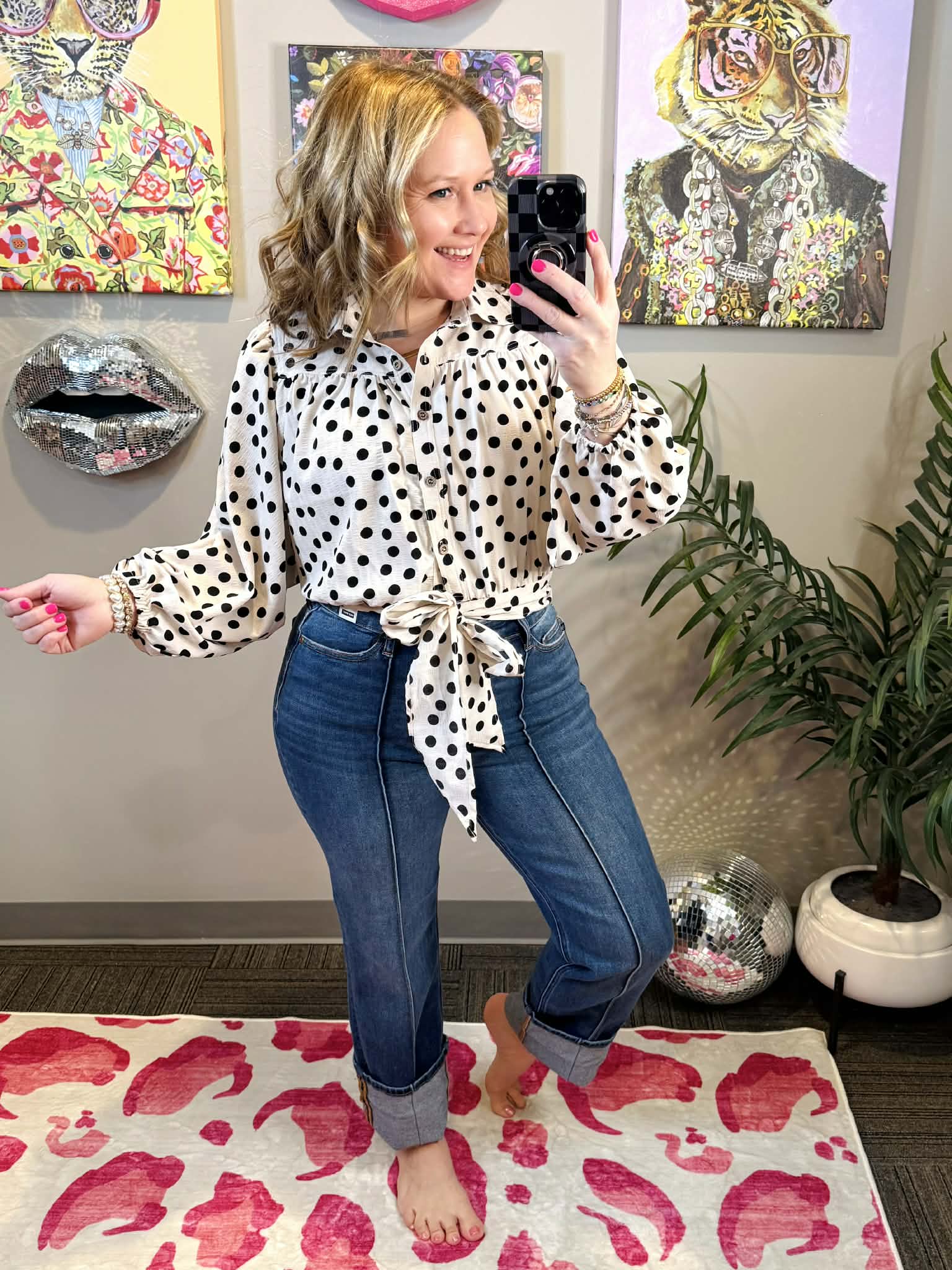 Sweet Spots Tie Hem Blouse Top {S-3X} - KaraMarie