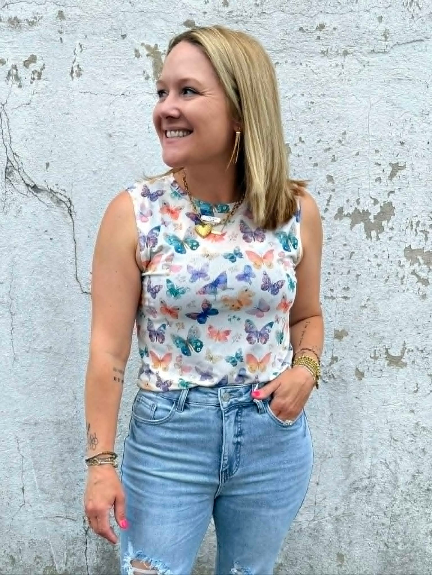 BLAKELEY Summertime Mesh Tank - Butterflies {S/M-2X} - KaraMarie
