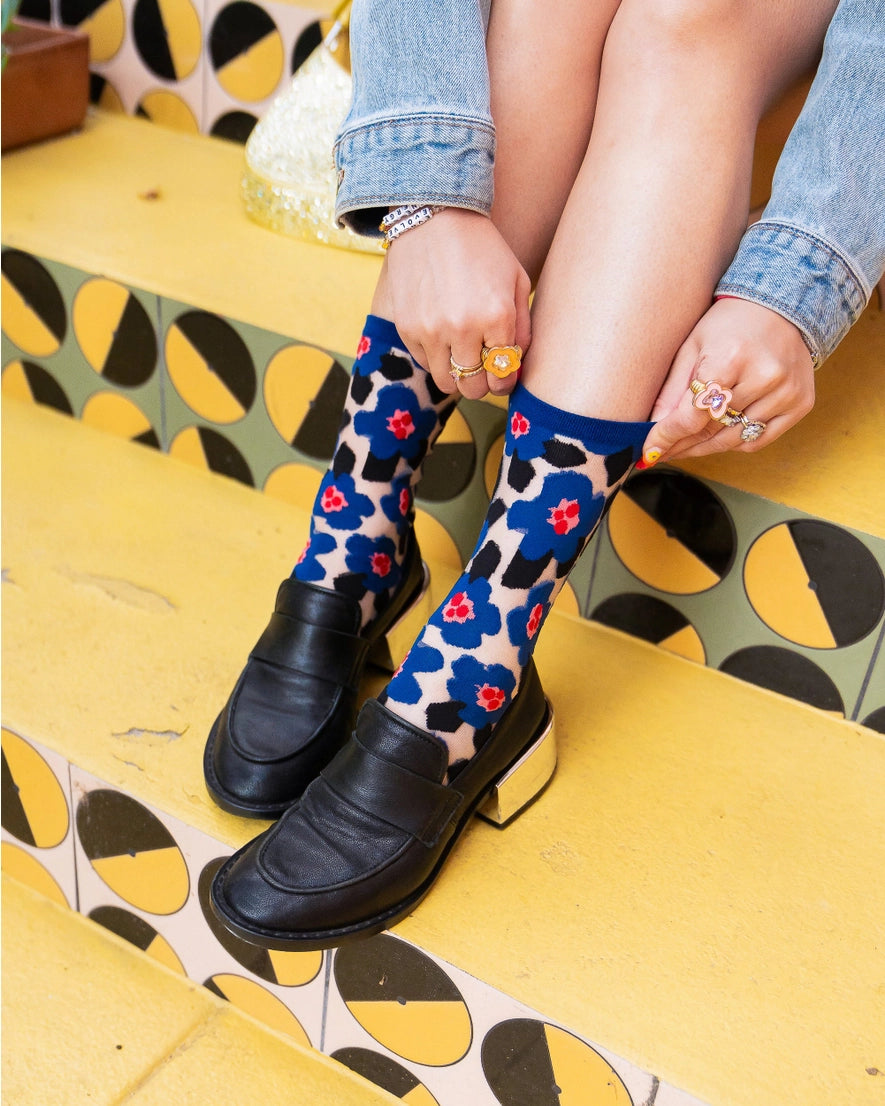 Sock Candy - Bold Blue Floral Sheer Sock