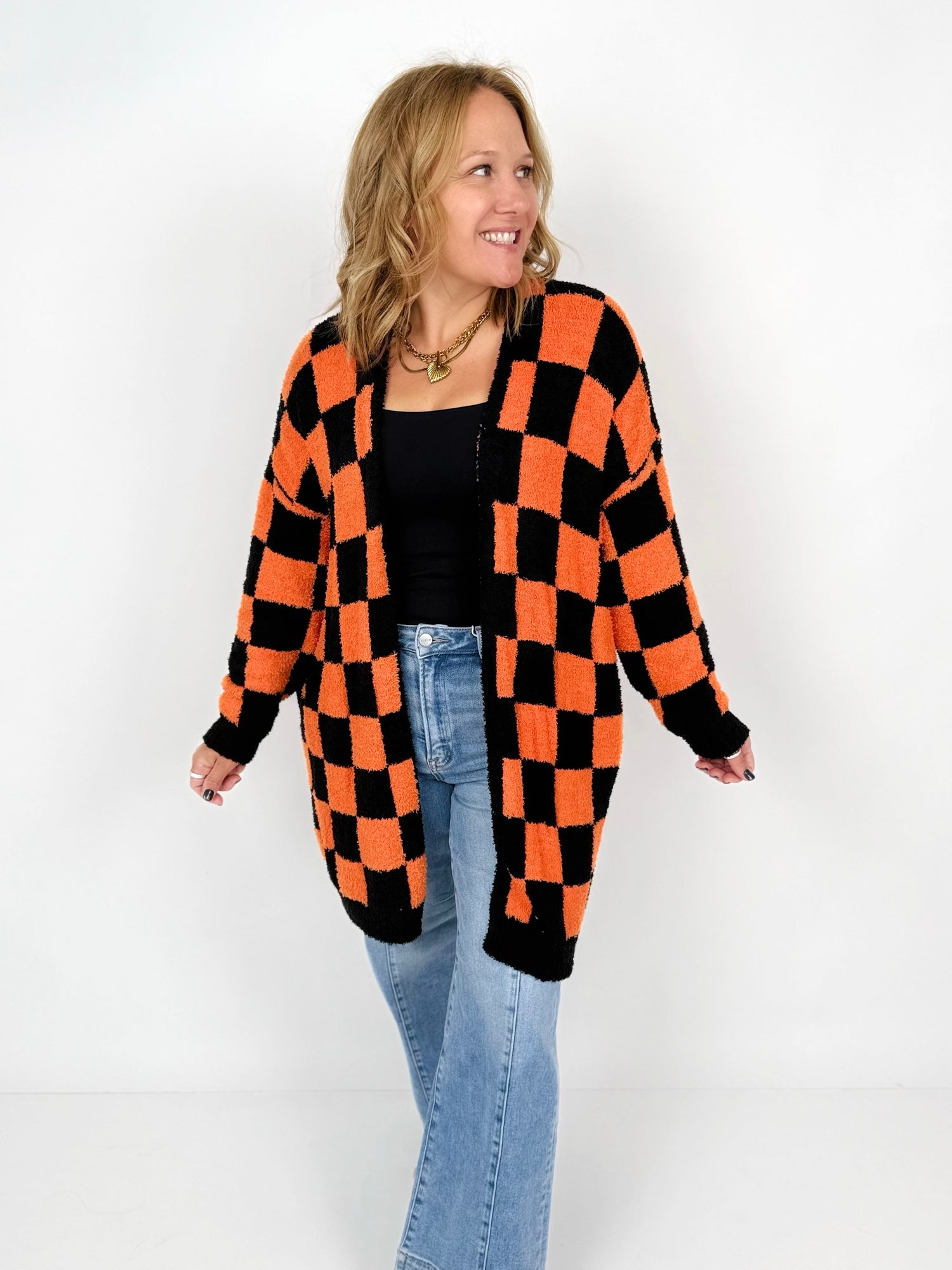 Blakeley Boo Crew Cloud Cardigan - Checker {OS/Curvy}