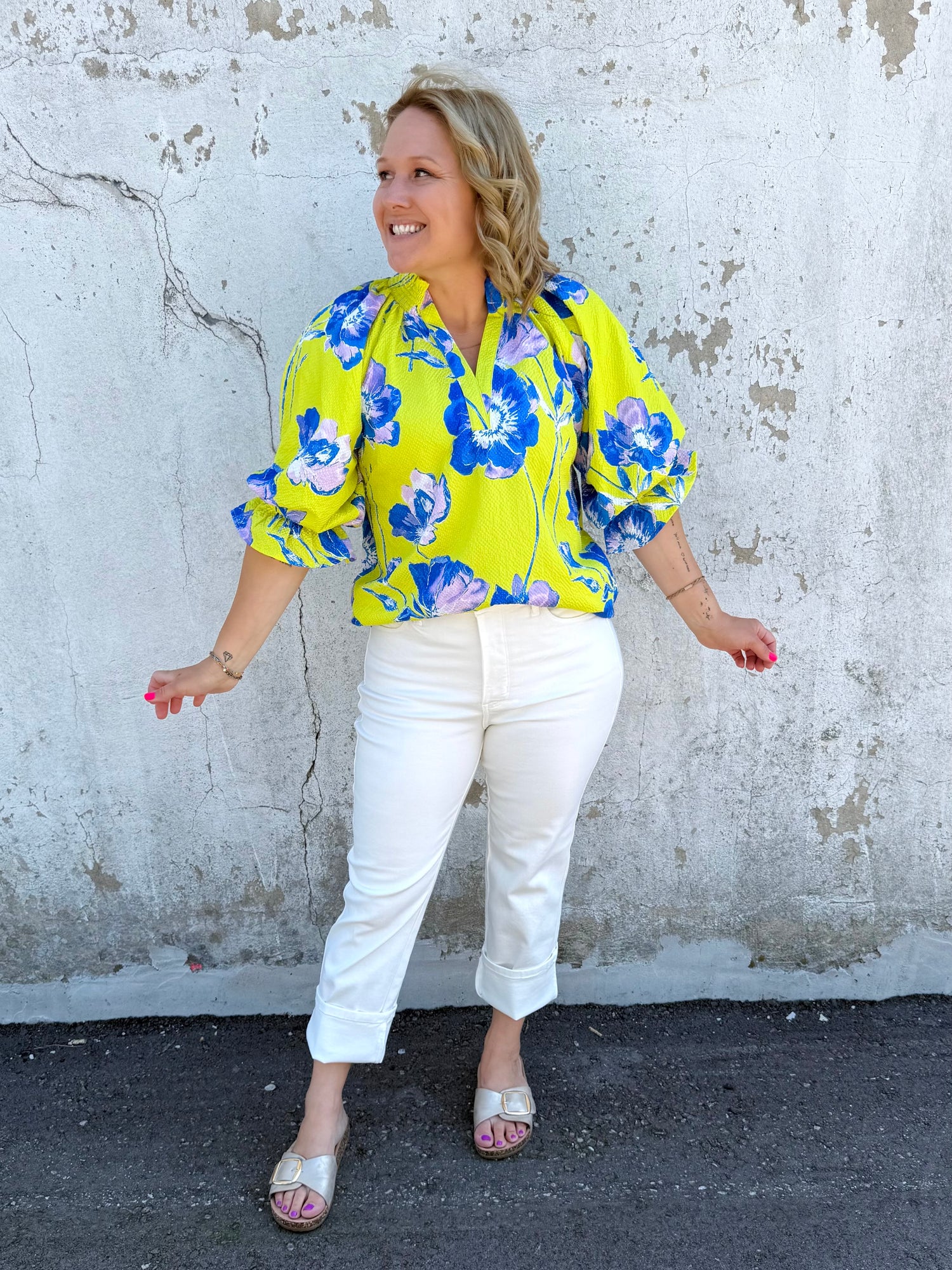 Electric Garden Puff Sleeve Blouse {S-L} - KaraMarie