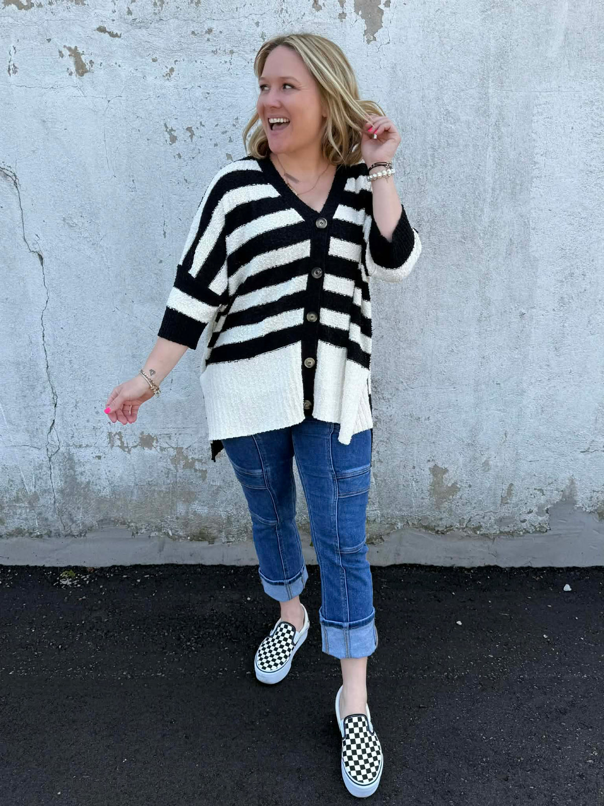Layered Comfort Buttoned Cardigan in Black {S-L} - KaraMarie