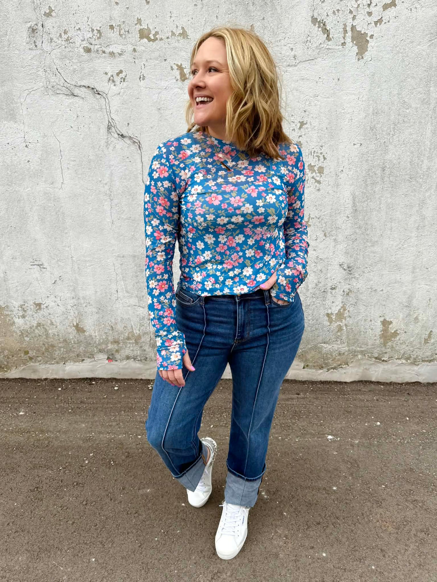 BLAKELEY Dress It Up Mesh Tops in Bloom & Blue {S/M-2X} - KaraMarie