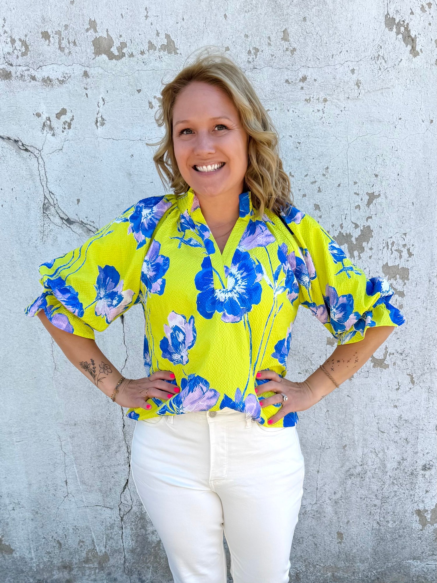 Electric Garden Puff Sleeve Blouse {S-L} - KaraMarie