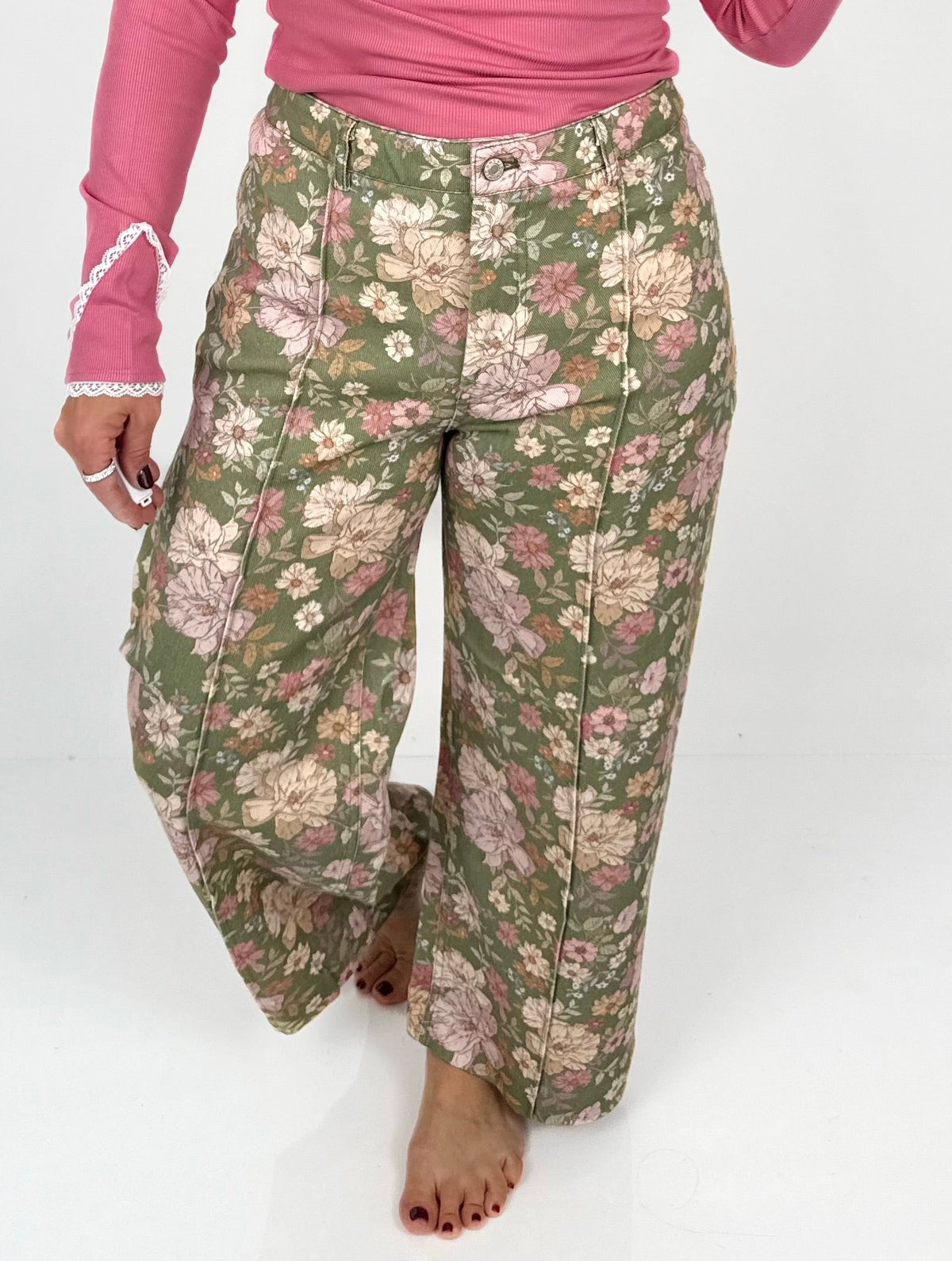 Floral Frontline Pants - Olive {S-L}
