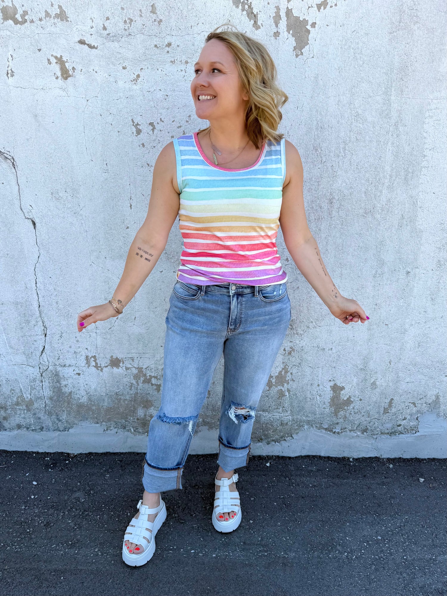 MM Ava Tank - Rainbow Stripes {S-3X} - KaraMarie