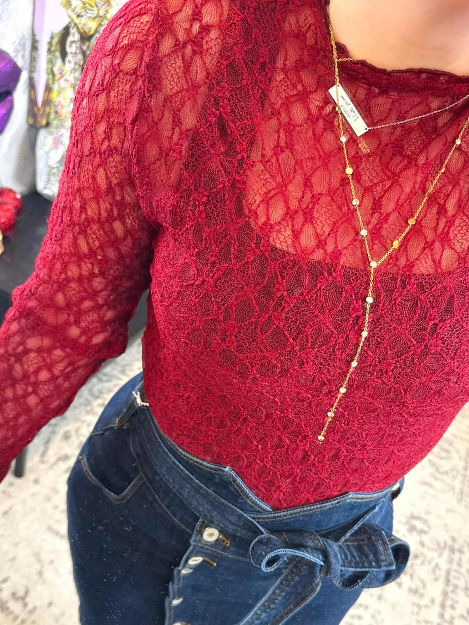 Blakeley Jolie Lace Thumbhole Top - Wine {S/M-2X} - KaraMarie