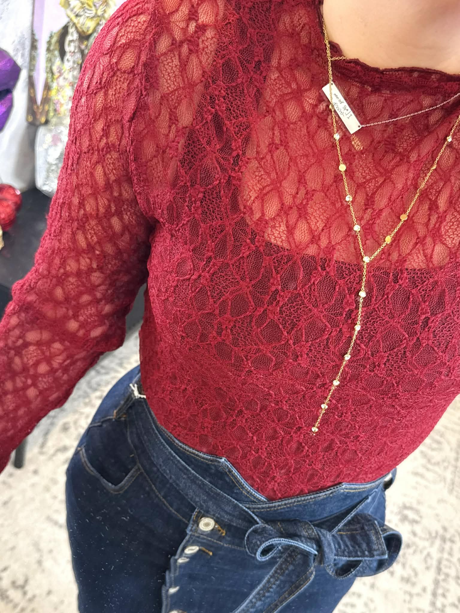 Blakeley Jolie Lace Thumbhole Top - Wine {S/M-2X} - KaraMarie