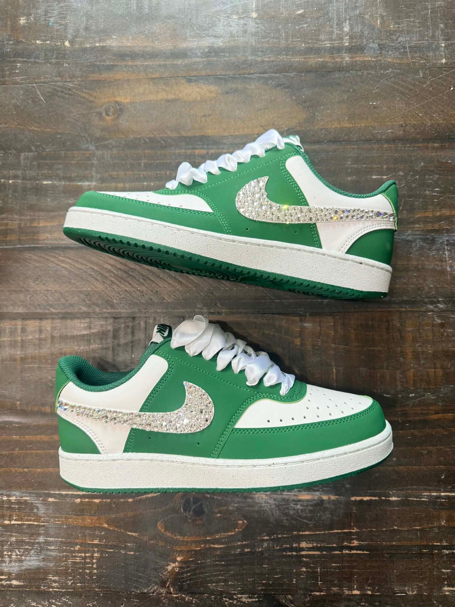 FEBURARY CRYSTALLIZED SHOE OF THE MONTH! Nike Low Top Sneakers White/Green {CUSTOM ORDER!} - KaraMarie
