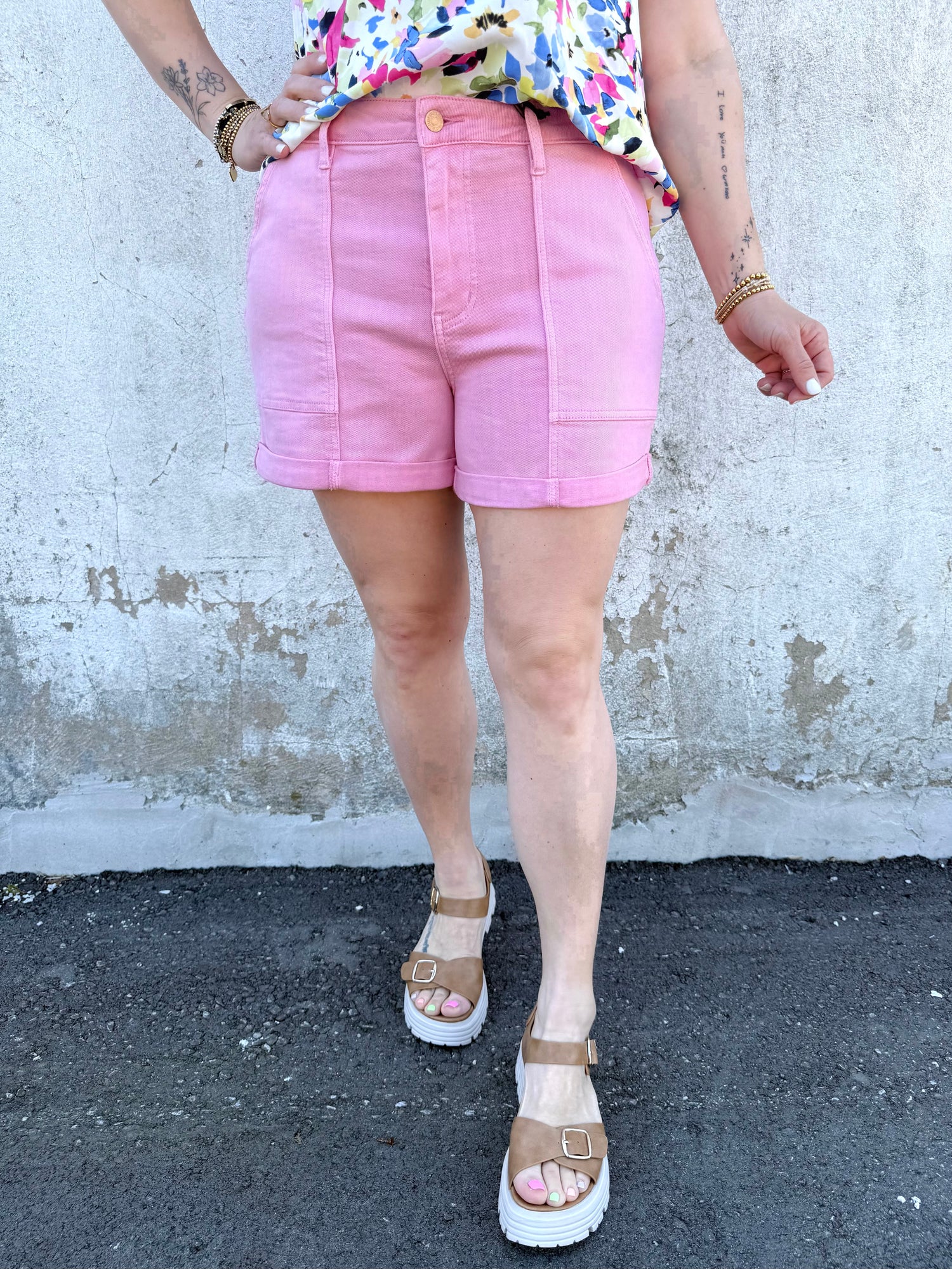 Judy Blue Pink Lemonade Cuffed Shorts {S-XL}