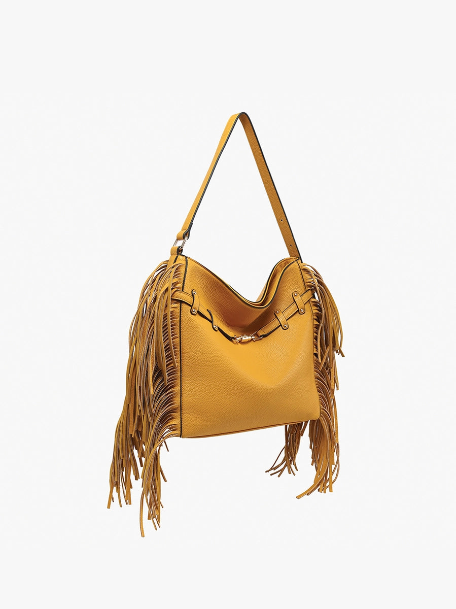 Eva Side Fringe Satchel w/ Decorative Closure in Mustard