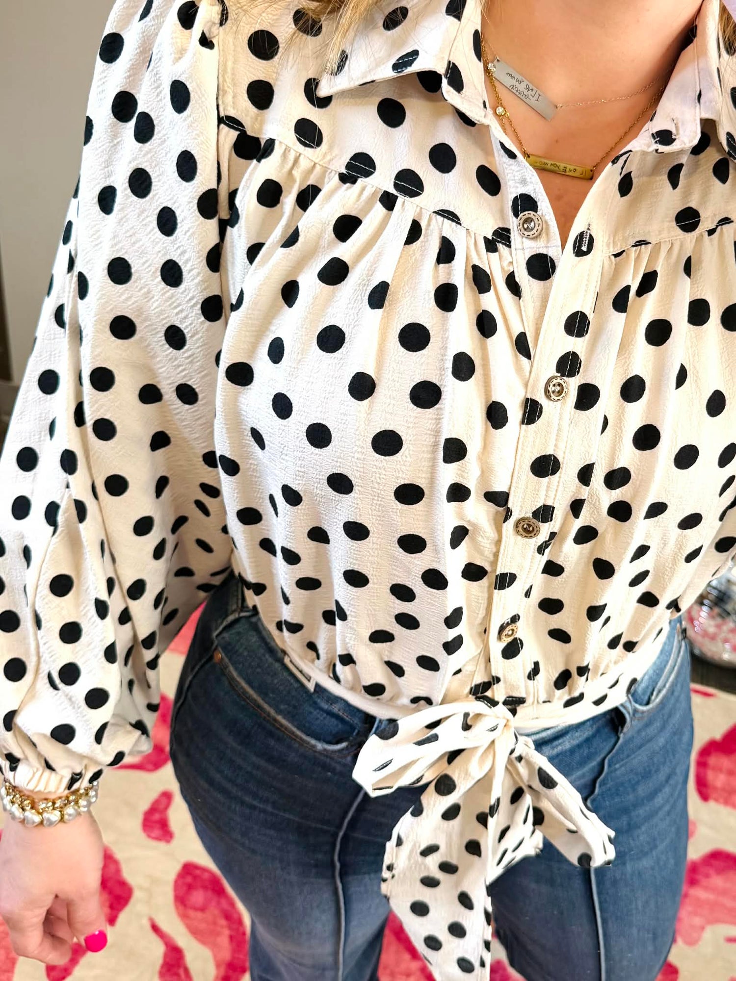 Sweet Spots Tie Hem Blouse Top {S-3X} - KaraMarie