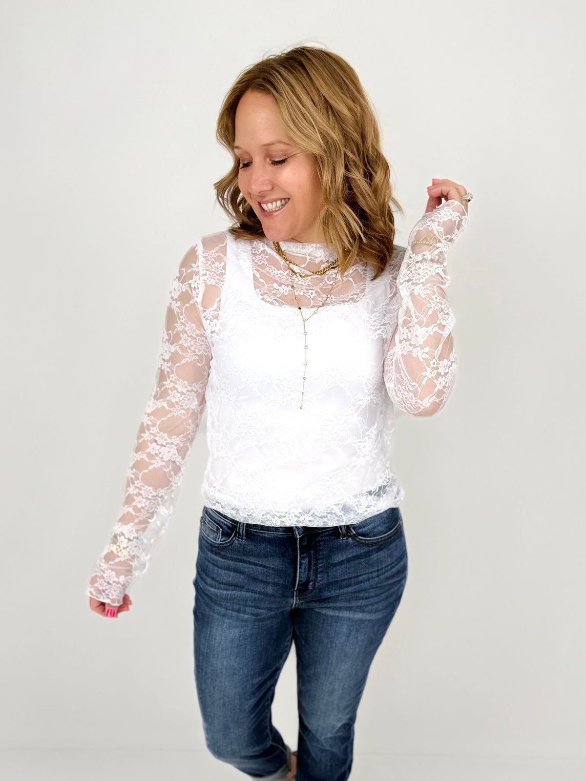 Lacy Petals Mesh Top - White {S-3X}
