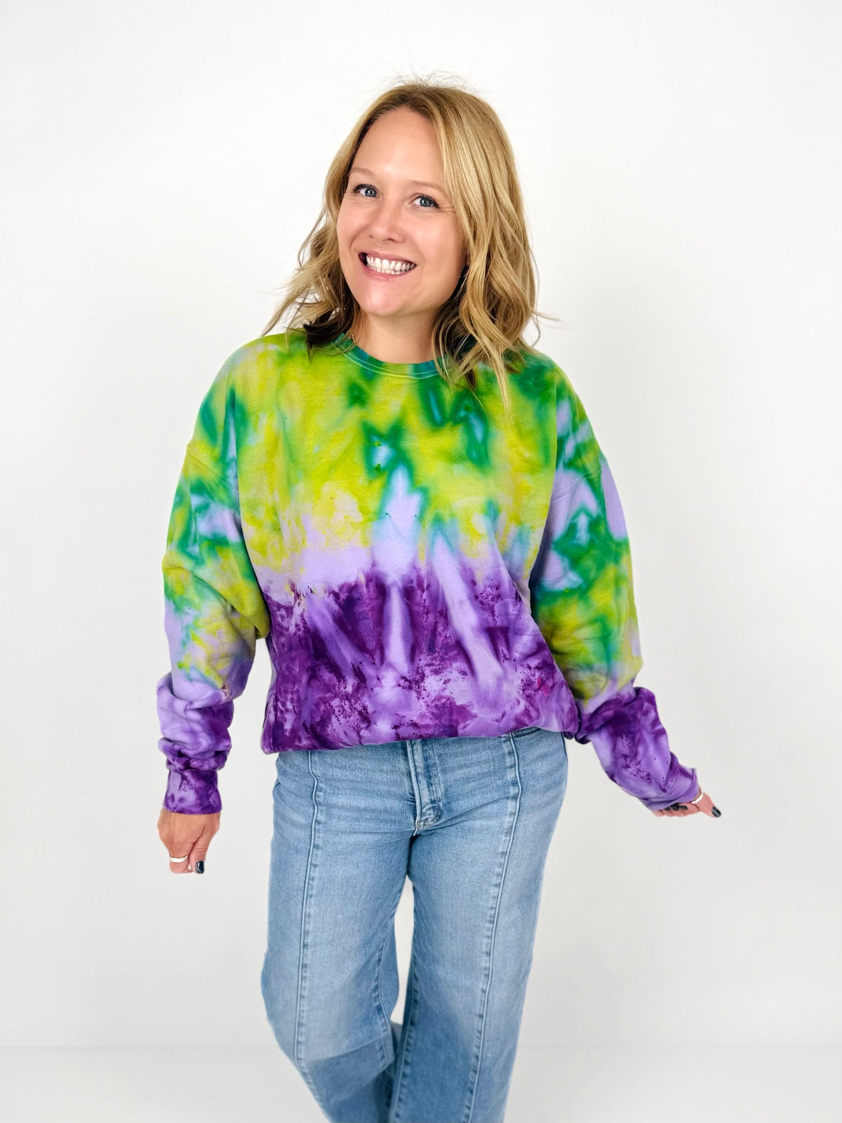 Custom Ice Dyed Sweatshirt - Emerald/Purple {S-3X}