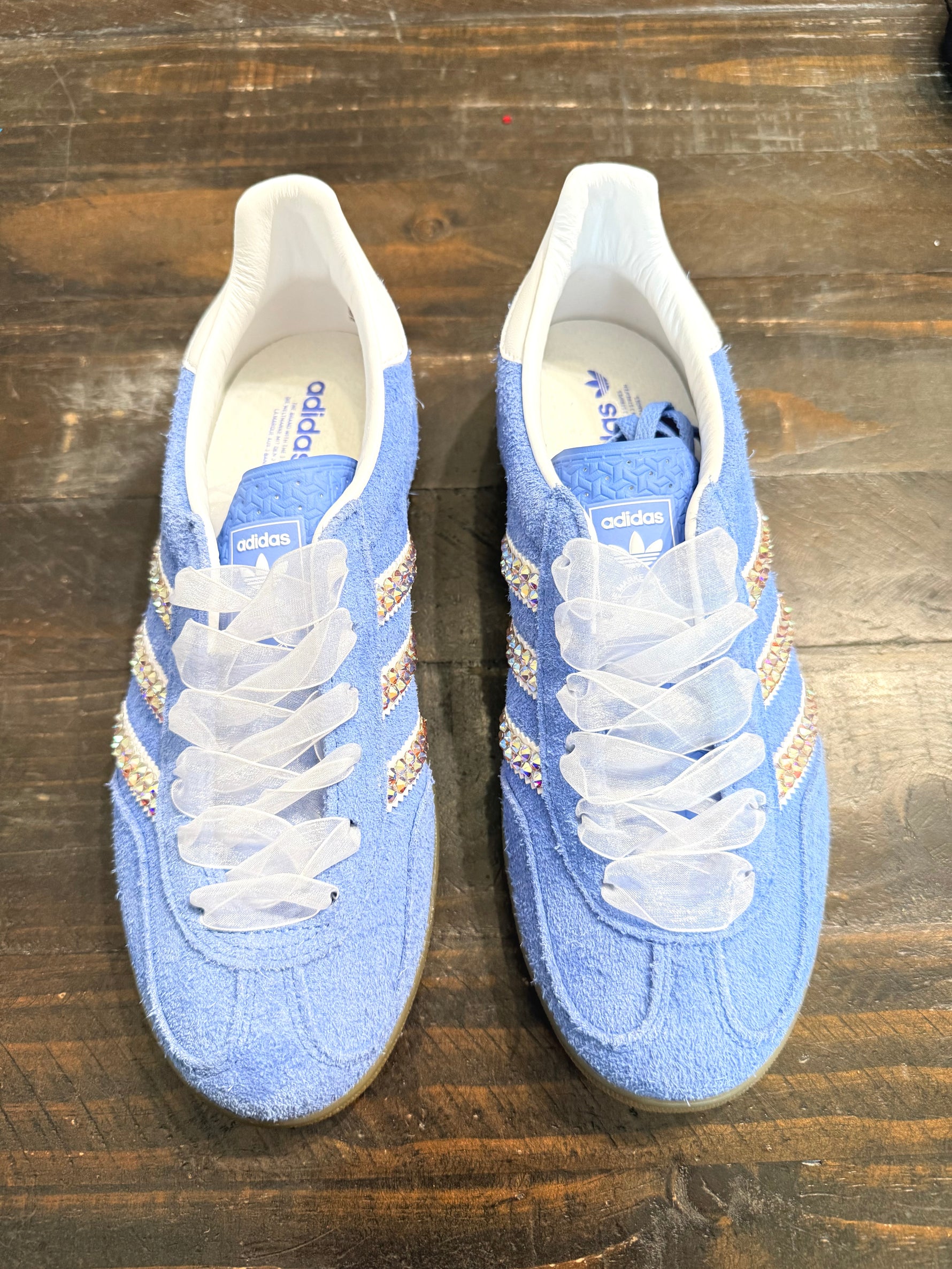 APRIL CRYSTALLIZED SHOE OF THE MONTH! Adidas Gazelle Light Blue Sneaker {CUSTOM ORDER!} - KaraMarie