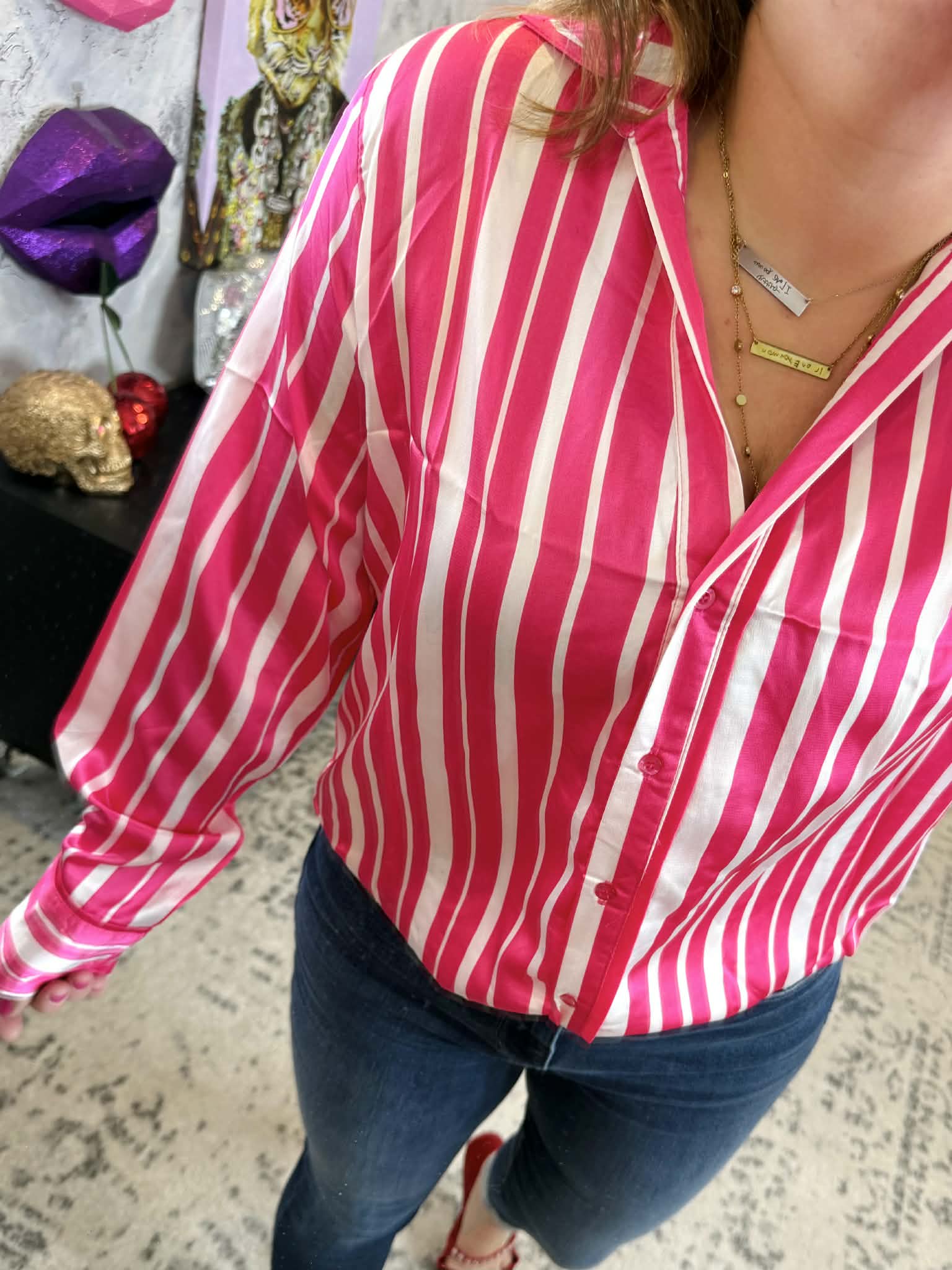 Satin Studio Striped Blouse {S-L} - KaraMarie