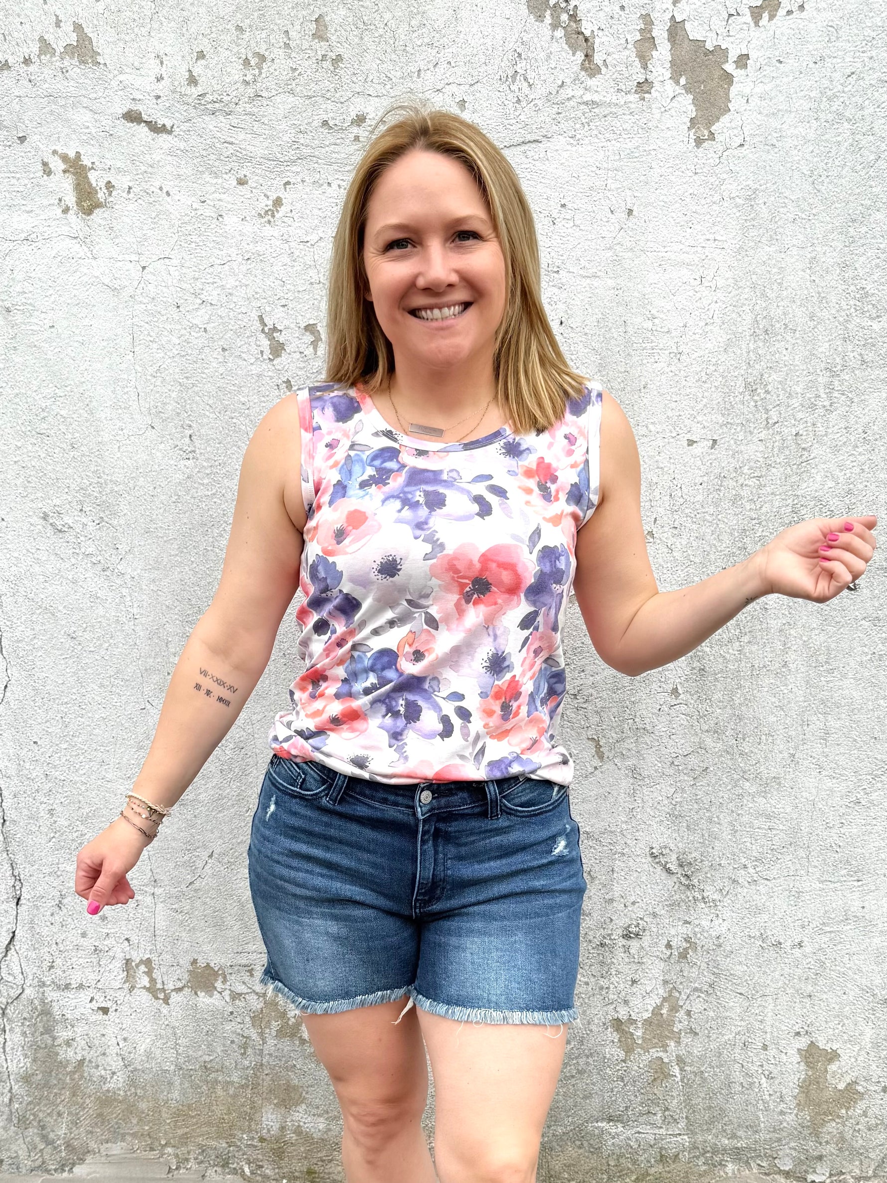 MM Ava Tank - Sunset Watercolor Floral {S-3X} - KaraMarie