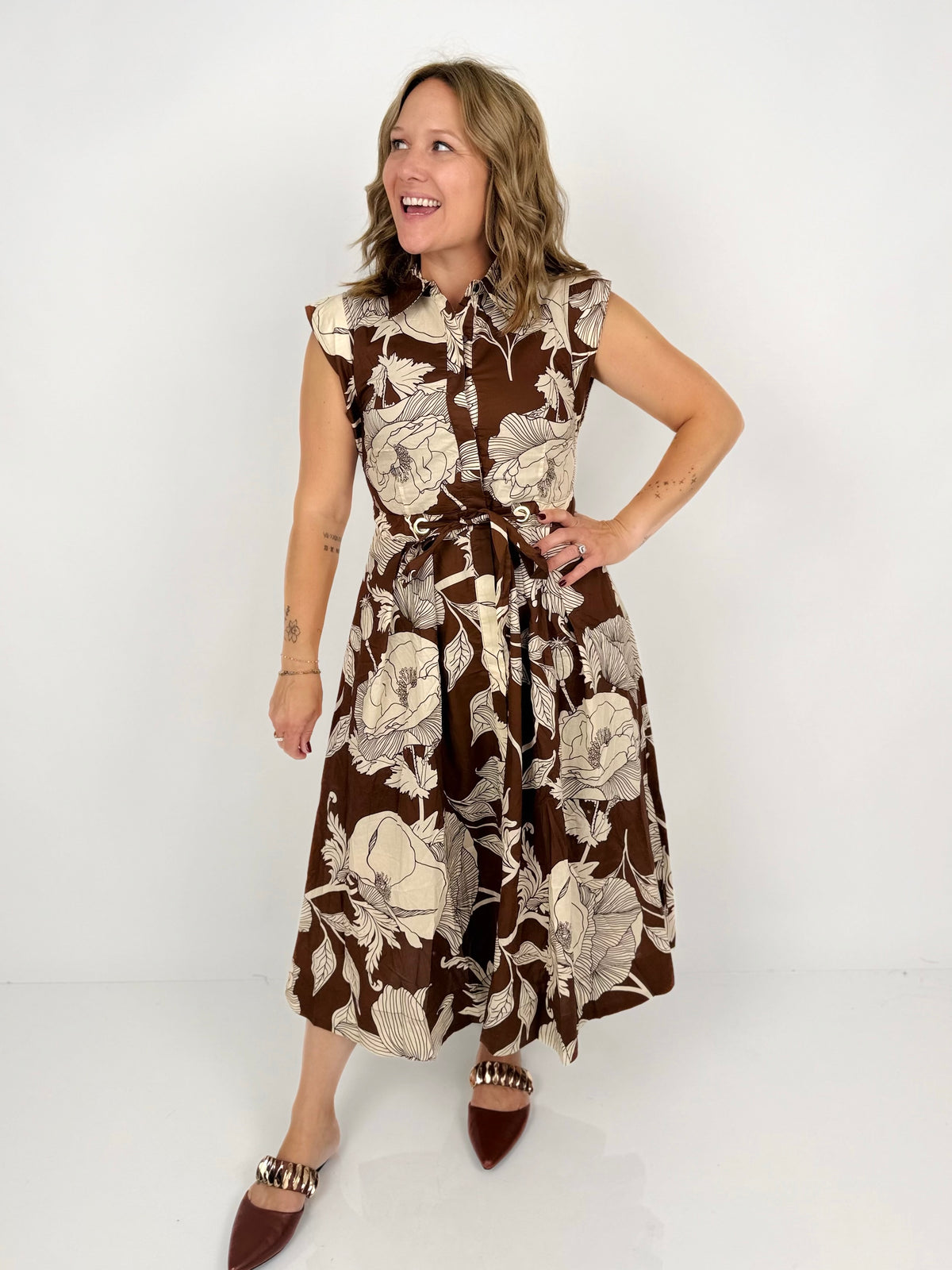 Botanical Blooms Belted Dress {S-L} - KaraMarie
