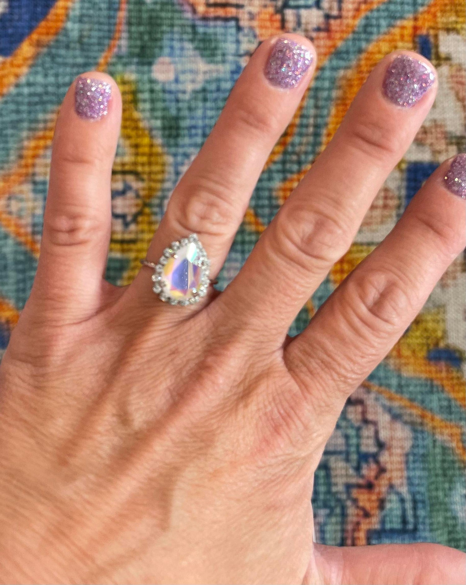 14mm Daisy Pear Ring in Powder Grey AB