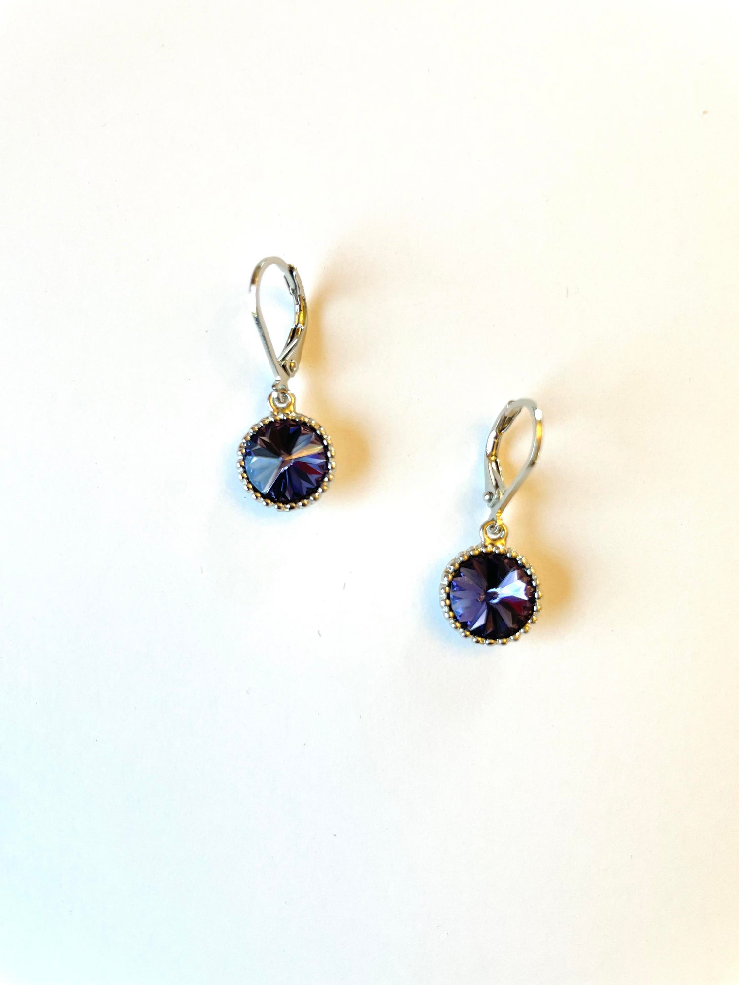 8mm Beaded Simple Rivoli Drop Earring in Tanzanite