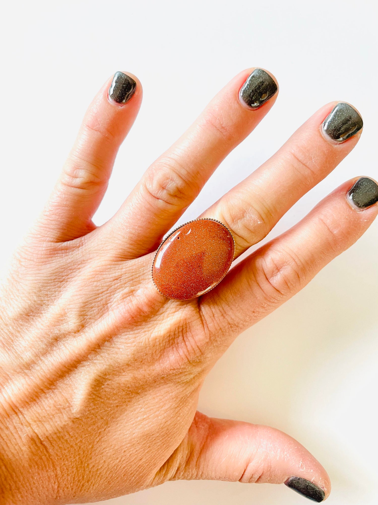 Goldstone Oval Stone Ring {Large/Small Size}
