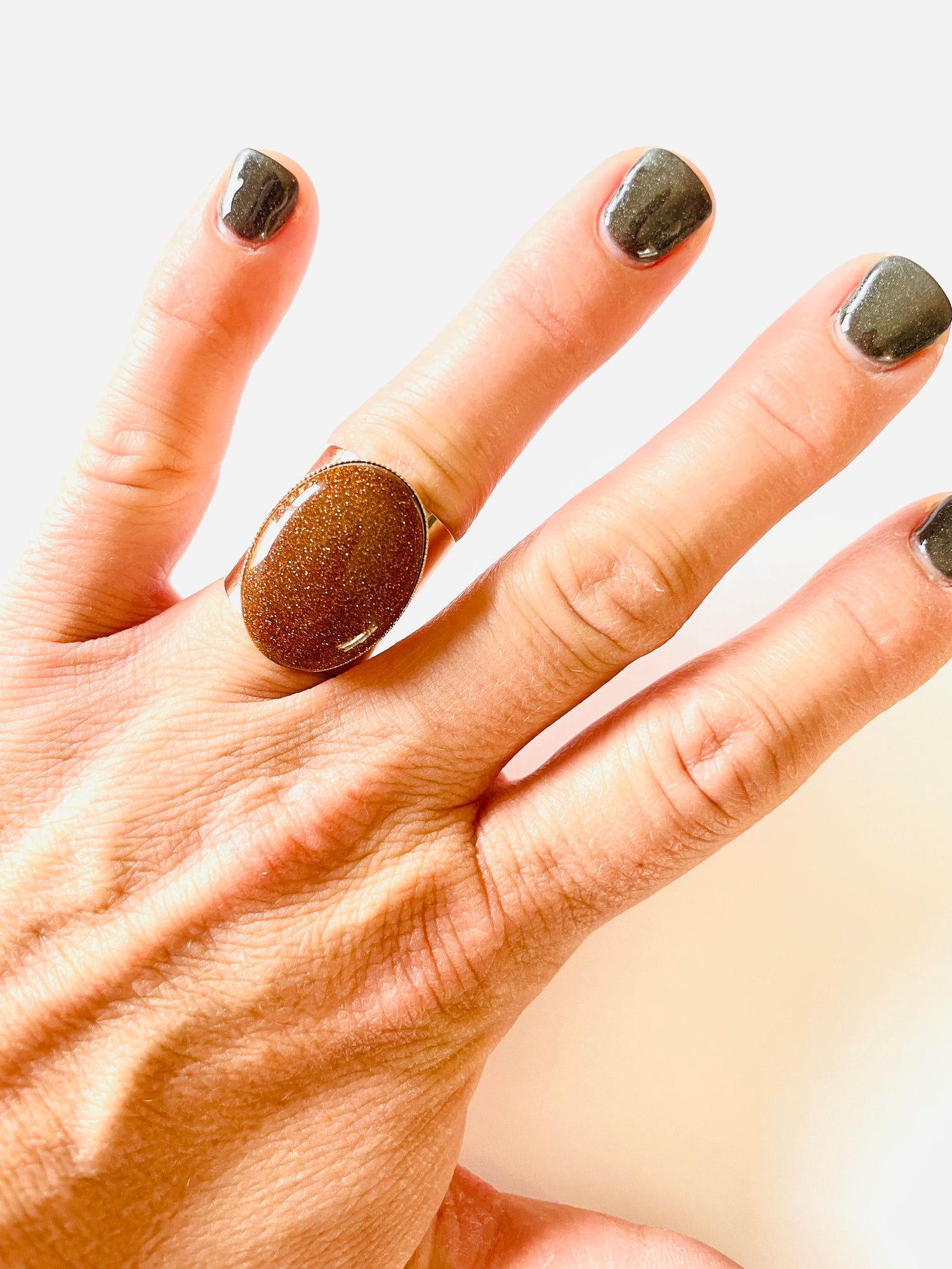 Goldstone Oval Stone Ring {Large/Small Size}