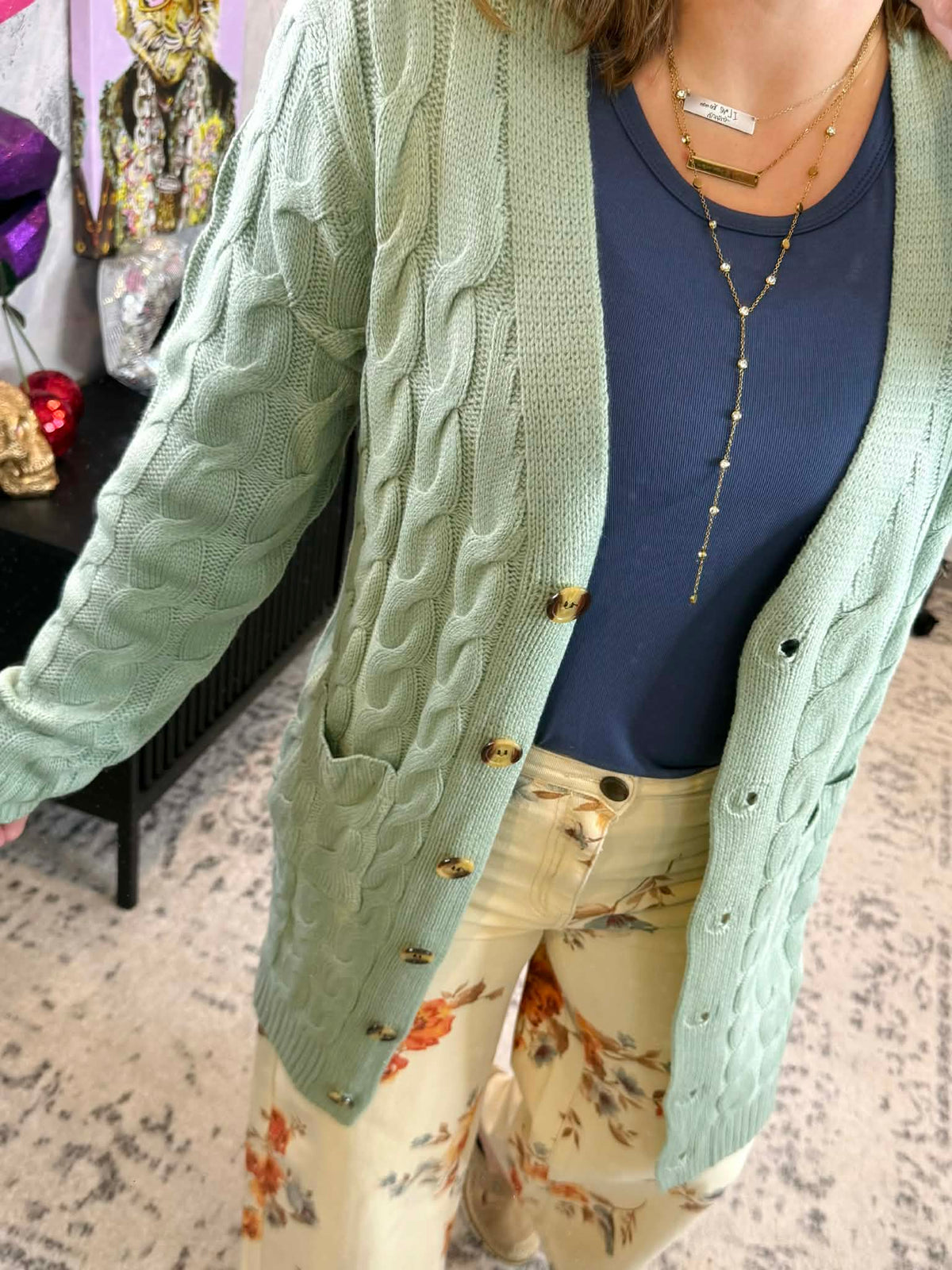 Mint Line Texture Cardigan {S-XL} - KaraMarie