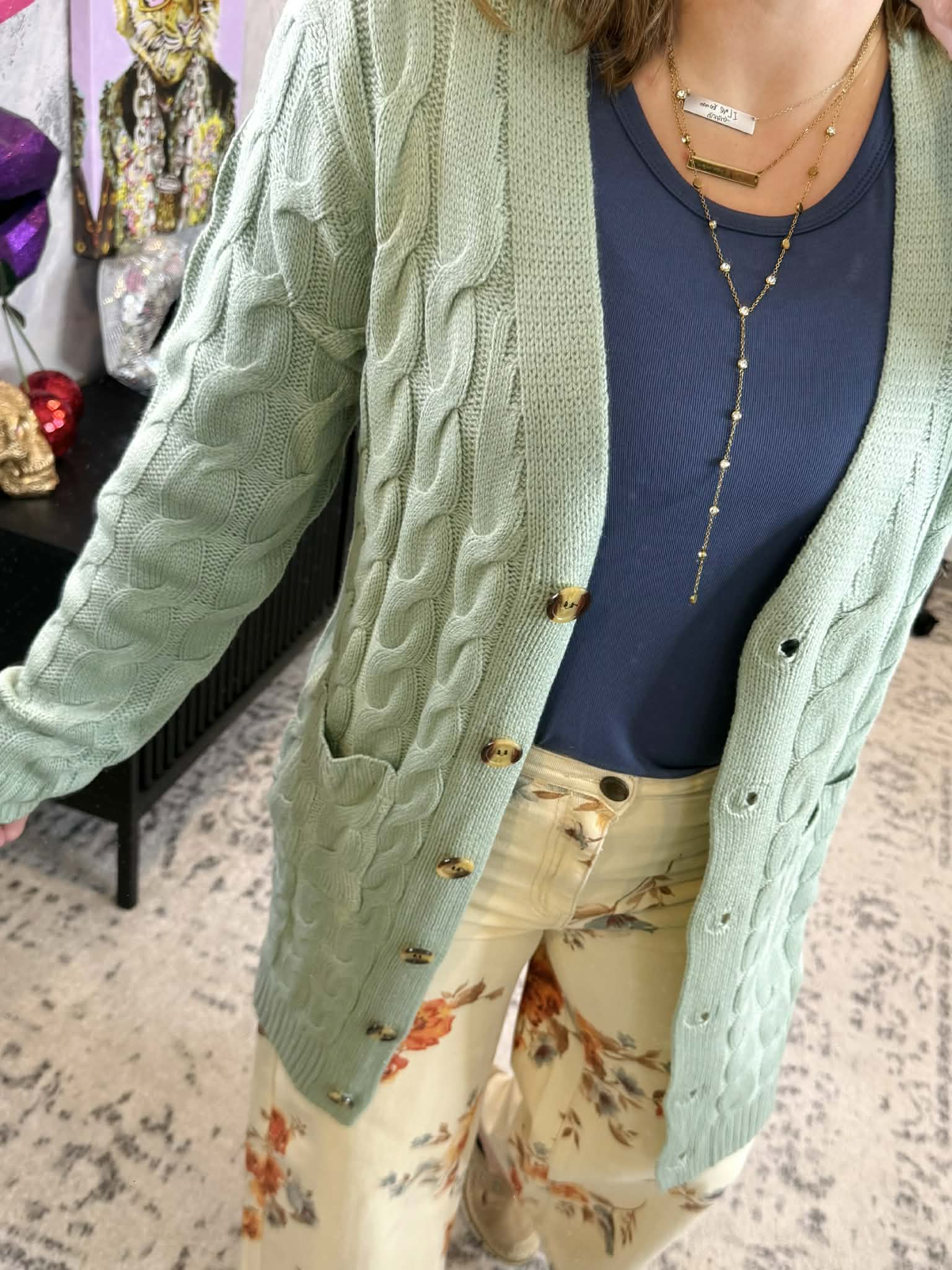 Mint Line Texture Cardigan {S-XL} - KaraMarie
