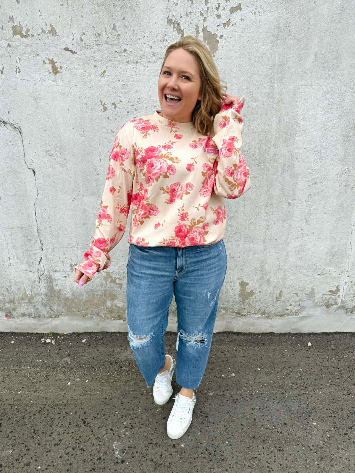 Ampersand University Side Slit Pullover - Petal Season {S-3X} - KaraMarie