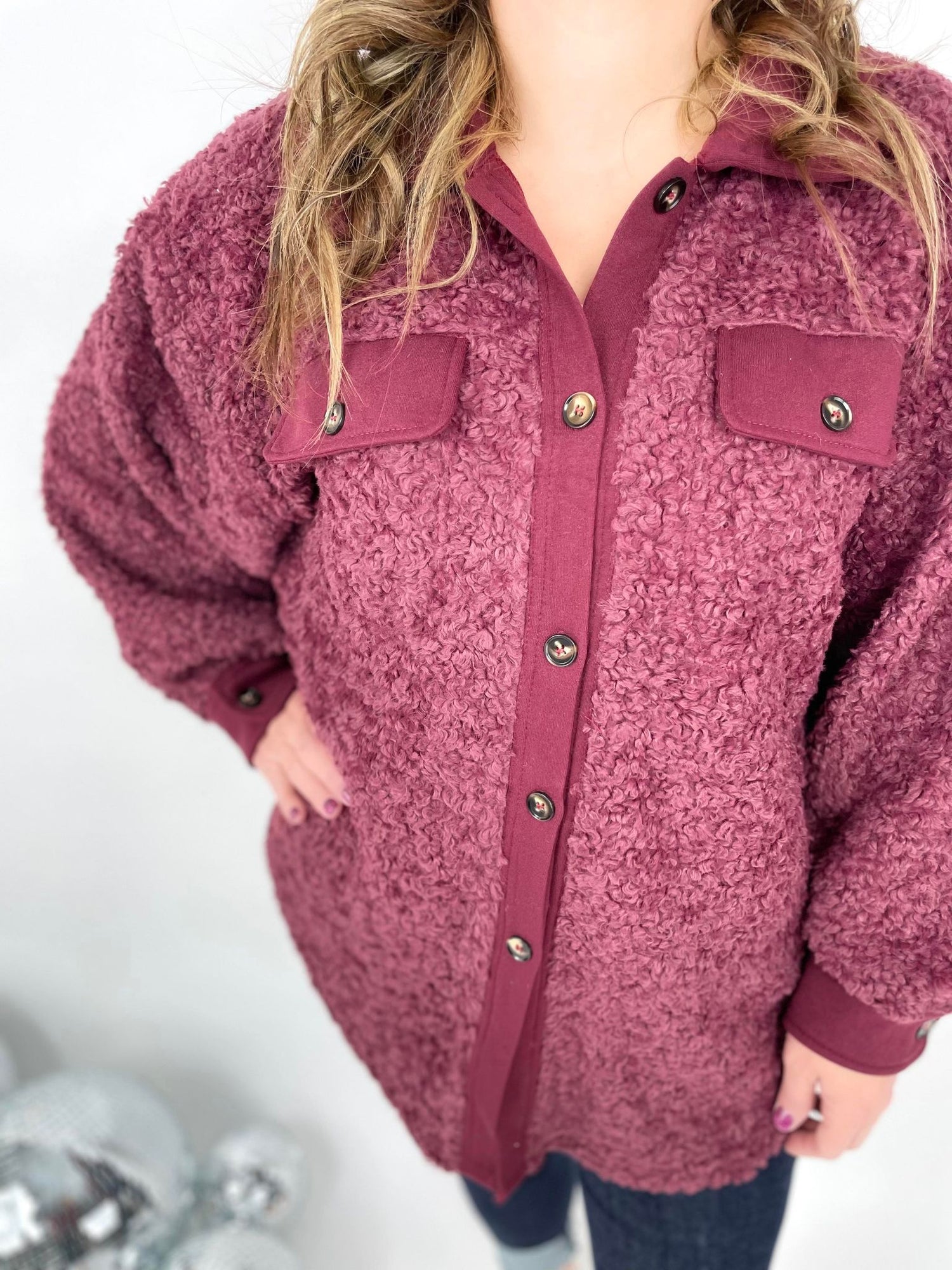 Warm My Heart Sherpa Jacket in Burgundy