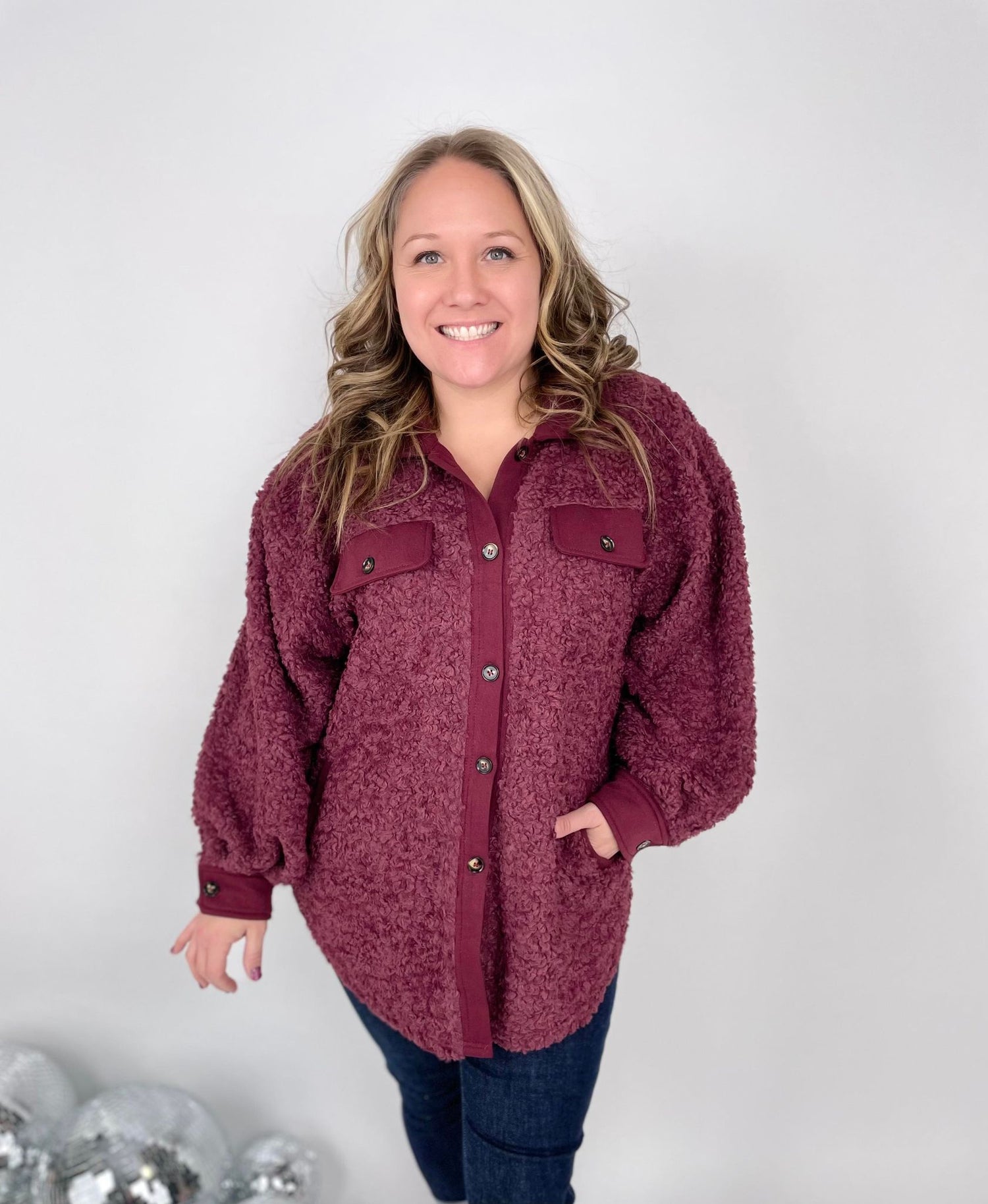 Warm My Heart Sherpa Jacket in Burgundy