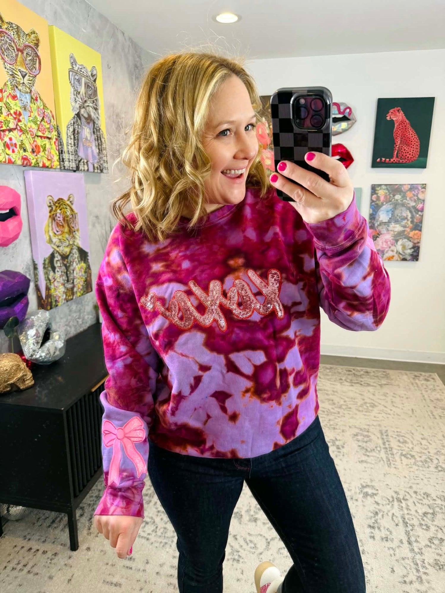 Custom Ice Dyed Sweatshirt - Sequin XOXO with Bows {S-3X} - KaraMarie