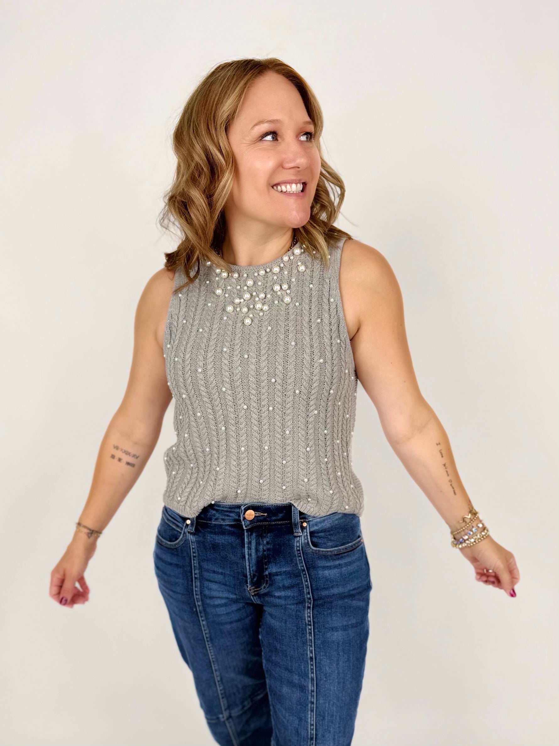 Pearl Gleam Sleeveless Knit Top {S-3X} - KaraMarie