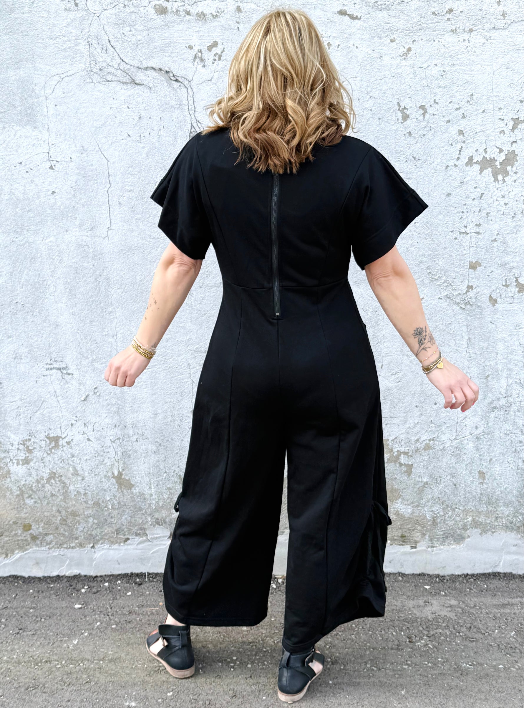 Bow-Tied Jumpsuit in Black - KaraMarie