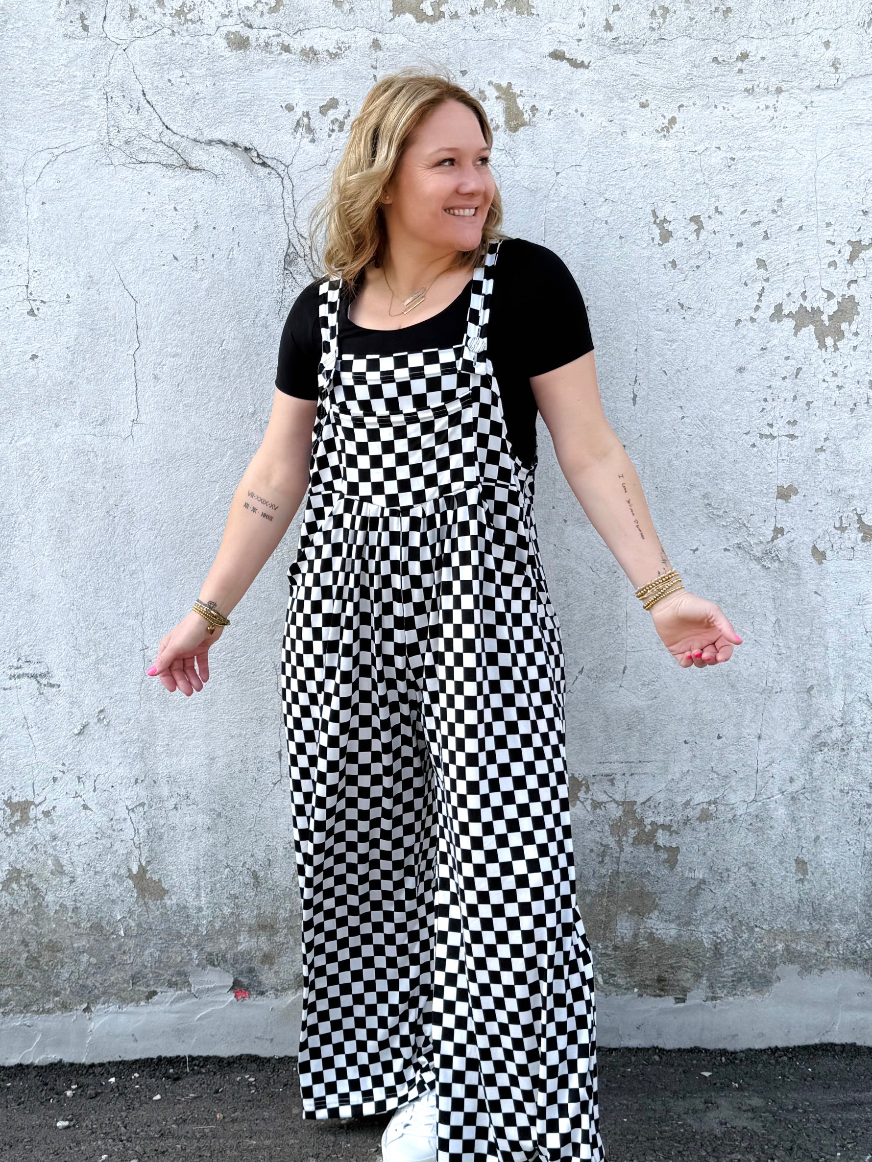 BLAKELEY CHECKERED KARLI BOHO OVERALLS - KaraMarie