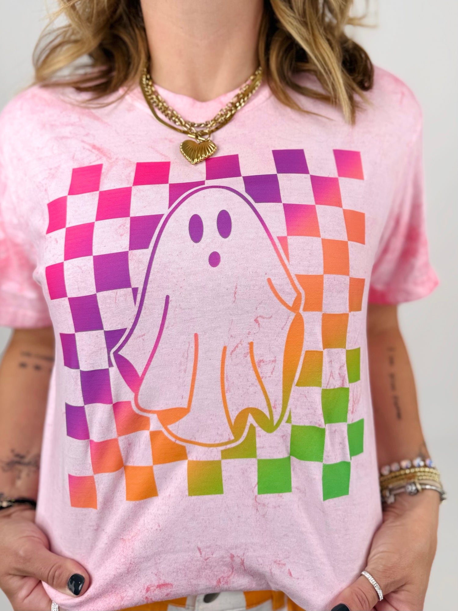 Rainbow Check Ghost Graphic Tee {Custom Order!}