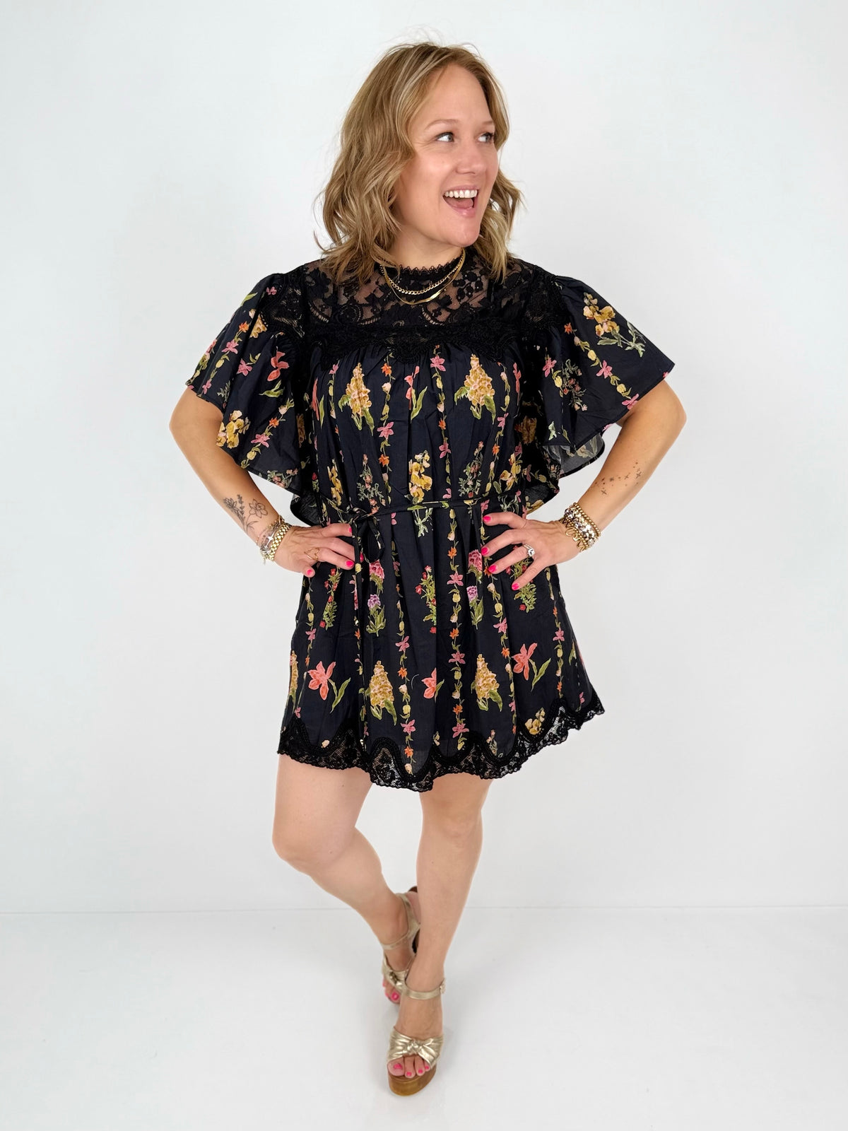 Lace Kiss Floral Mini Dress {S-L} - KaraMarie