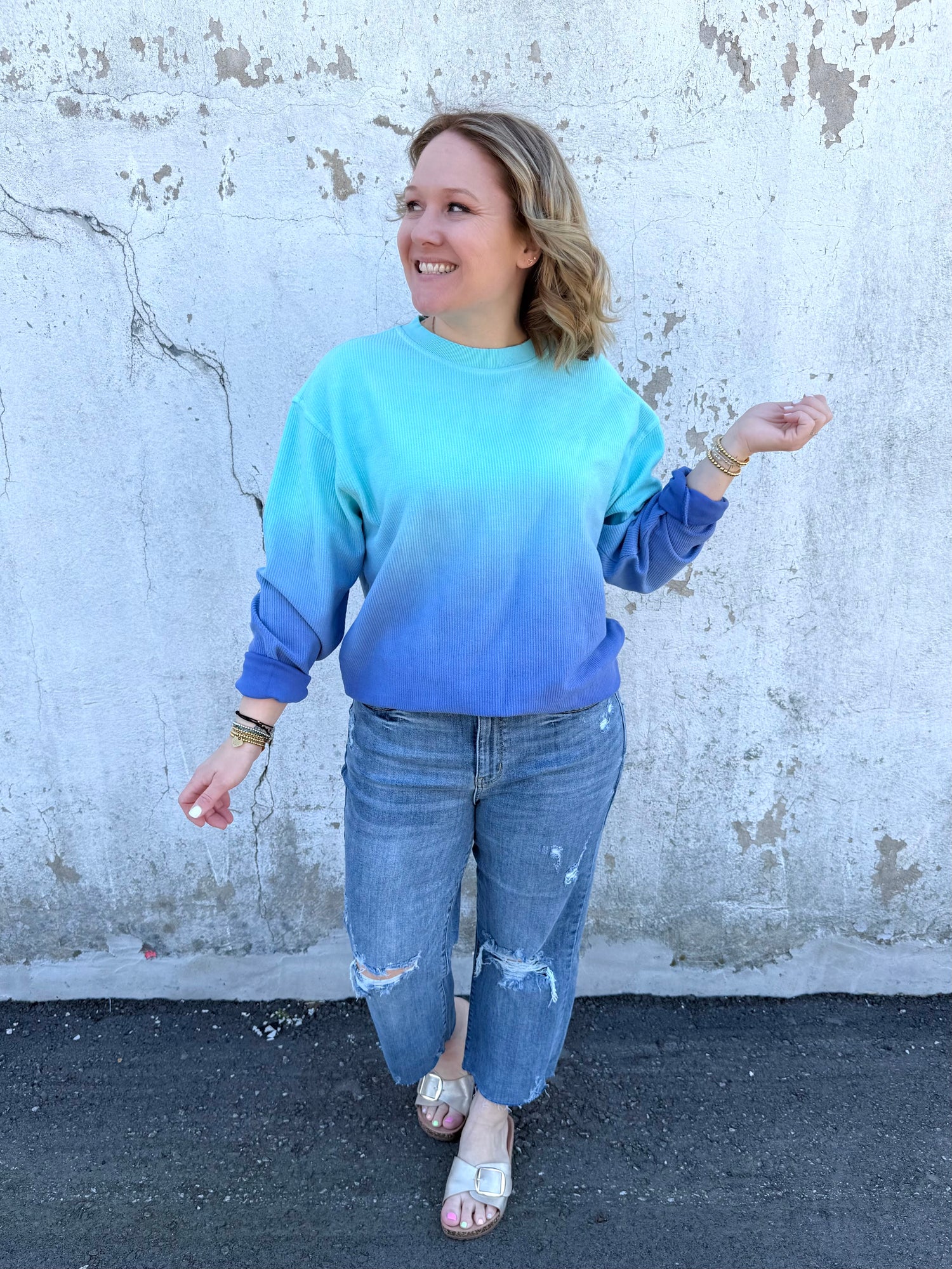 Moon Ryder Ombre Cozy Cord Sweatshirt - Teal/Blue {XS-2X}