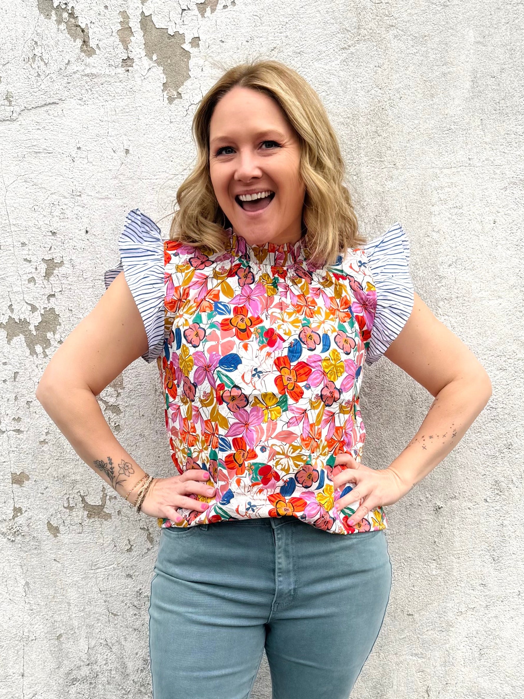 Garden Party Ruffle Sleeve Top in Orchid {S-L} - KaraMarie