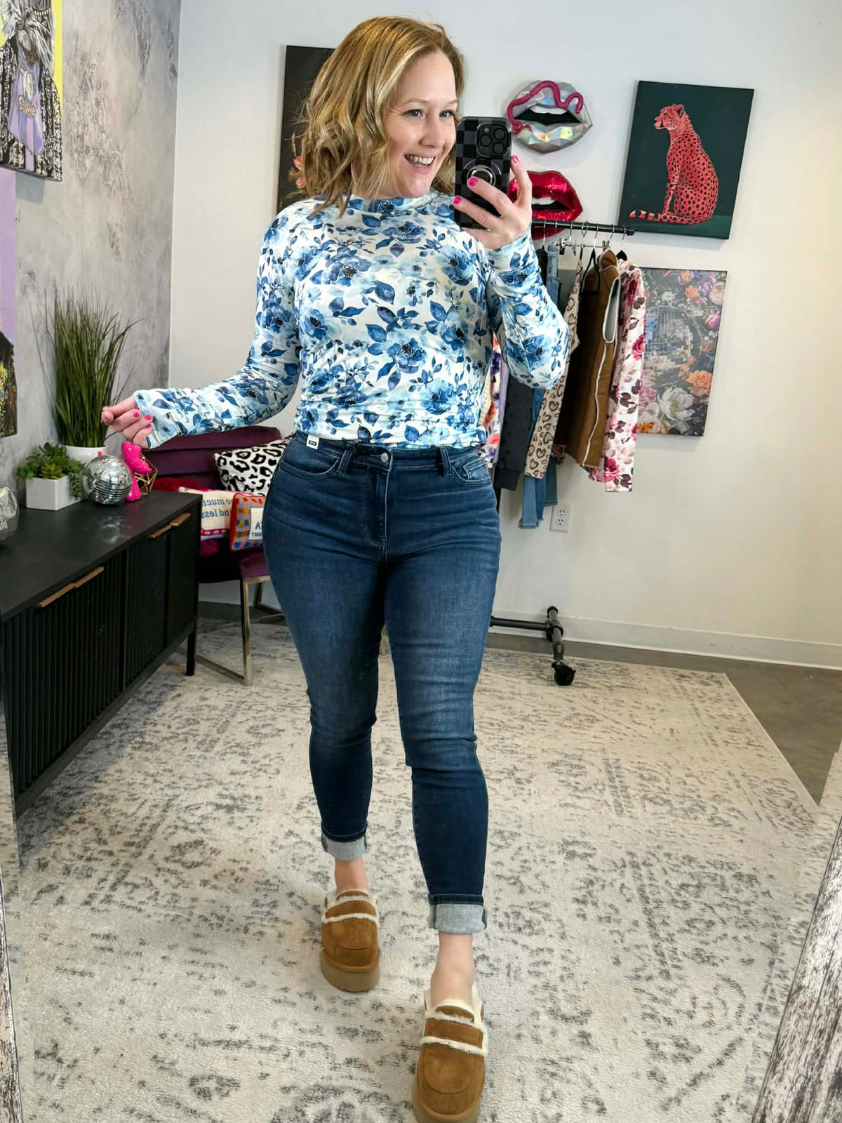 MM Blair Long Sleeve Top - Sapphire Floral {XS-3X} - KaraMarie