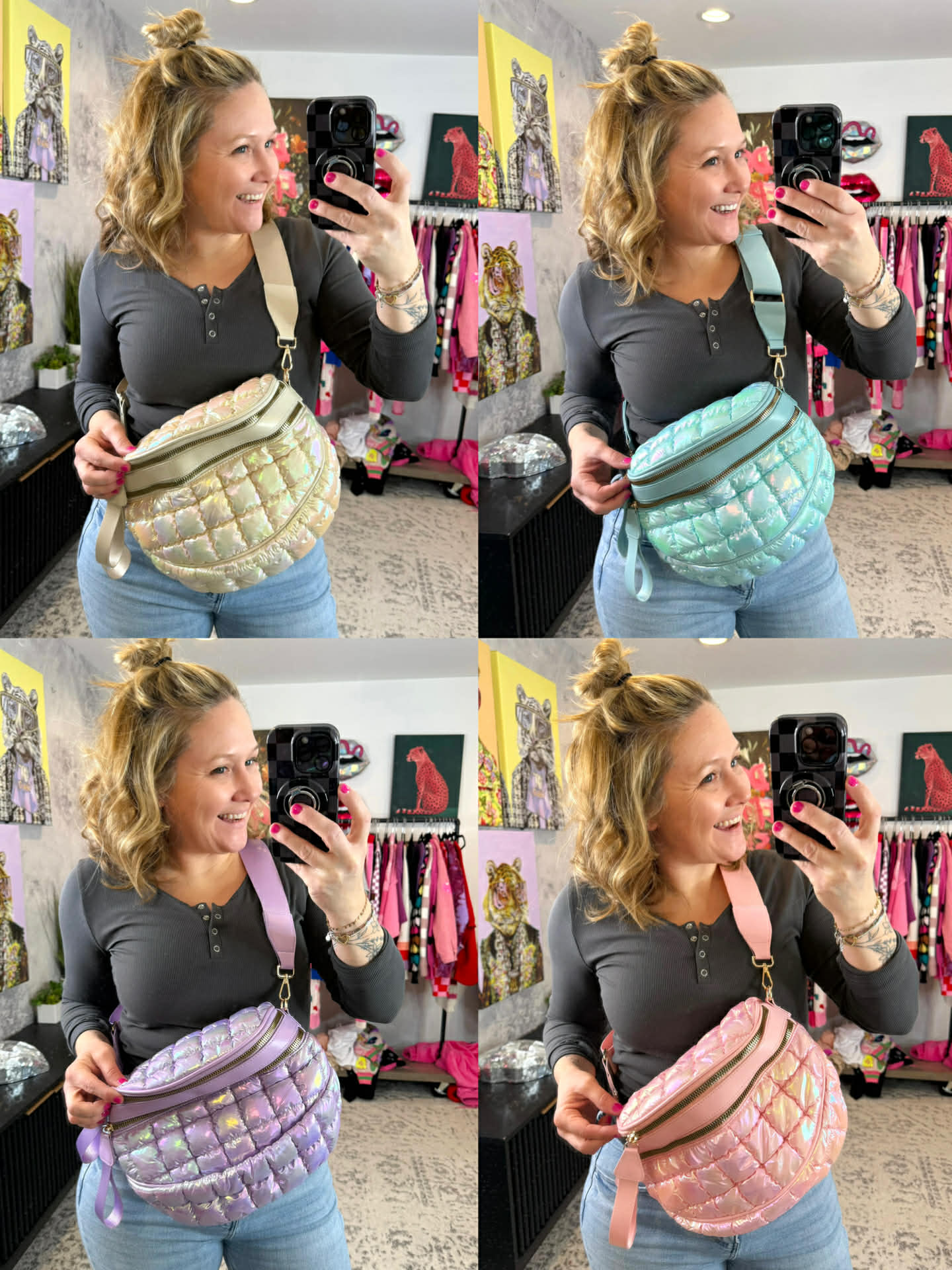 Iridescent Double Zipper Puffer Crossbody Bag {Multiple Colors!} - KaraMarie