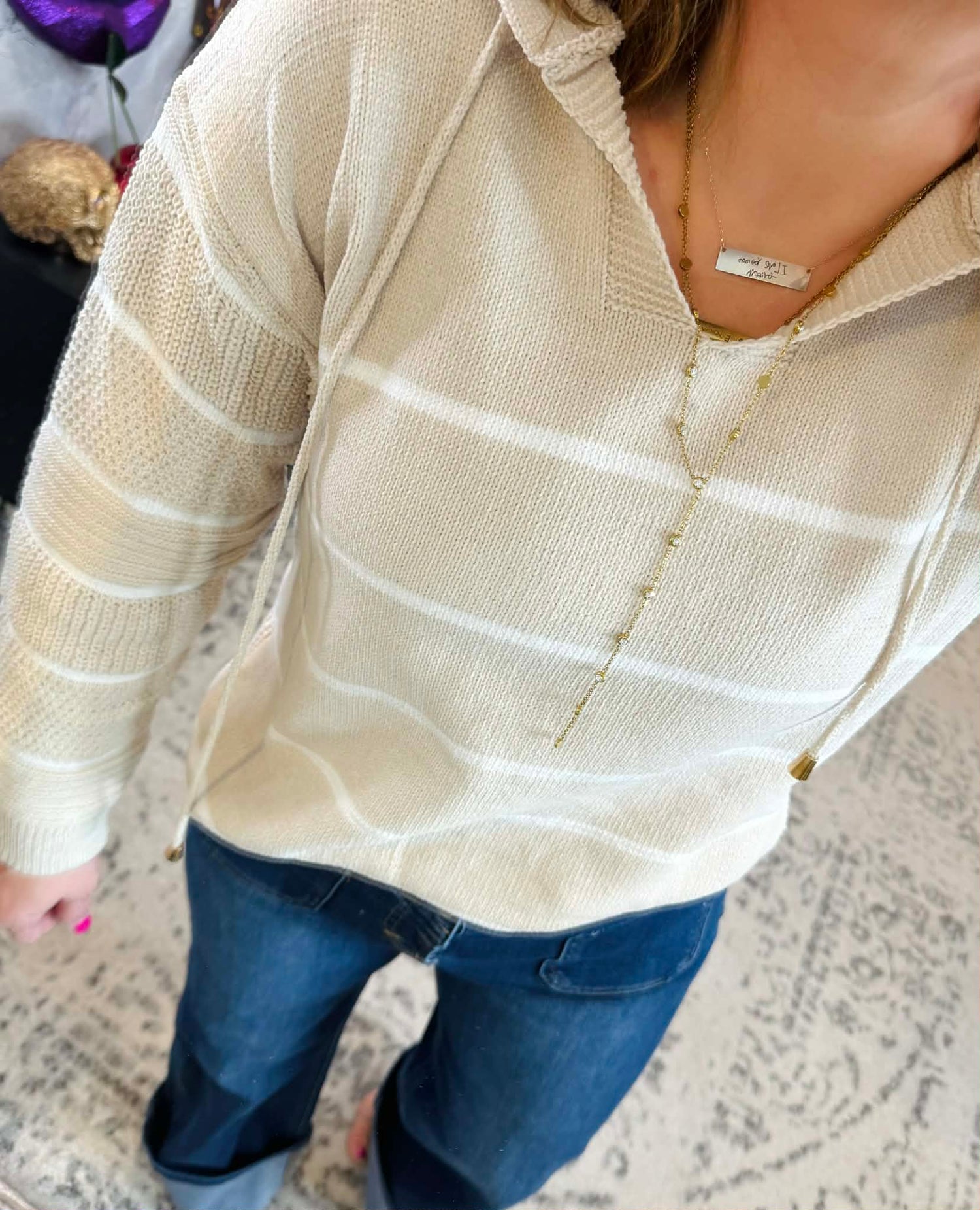 MM Maddie Striped Hoodie - Natural {S-3X}