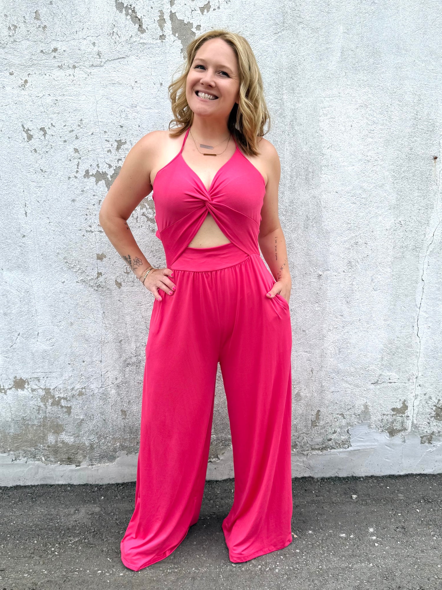 Top Tier Jumpsuit in Pink {S-3X}