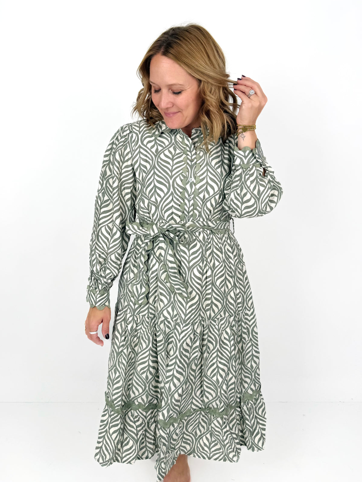 Sage Scalloped Charm Dress {S-L} - KaraMarie