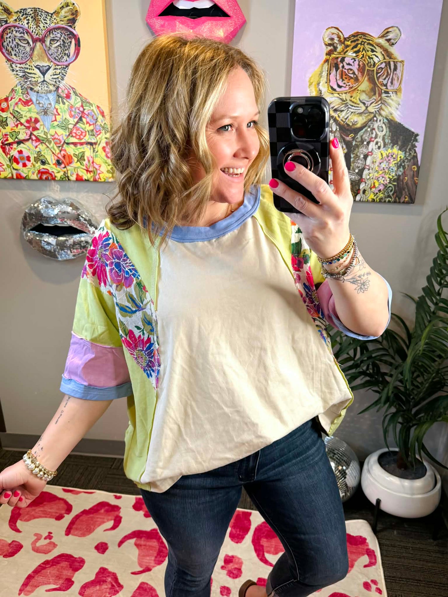 Floral Fusion Top in Lime {S-L}