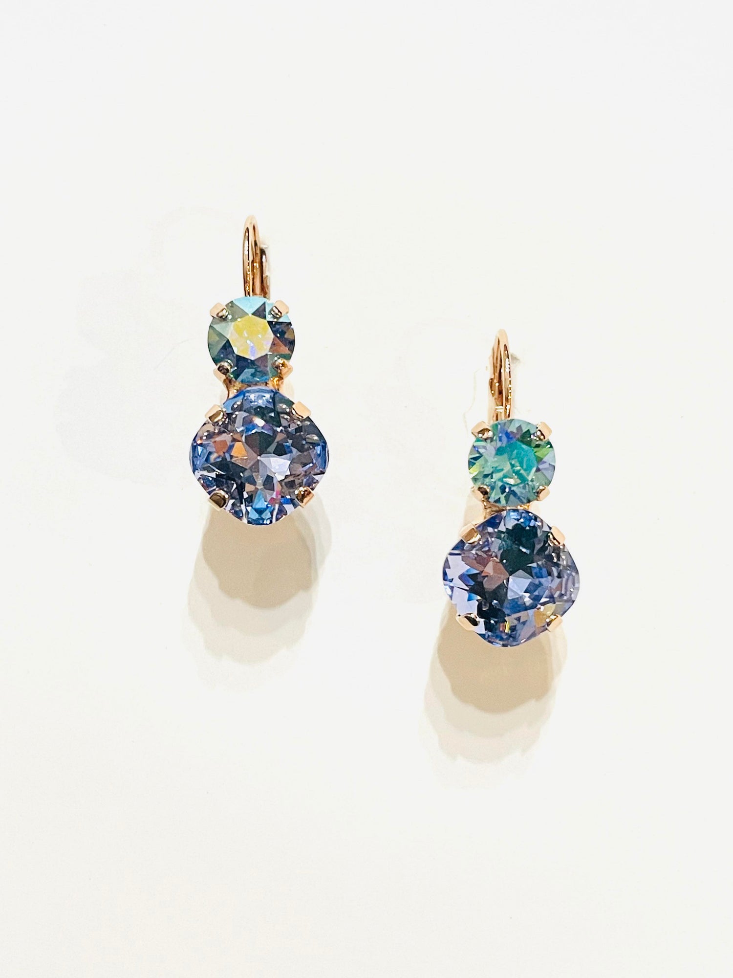 Double Drop Square Cushion Cut Earrings in Light Sapphire AB + Lavender {Rose Gold Metal}