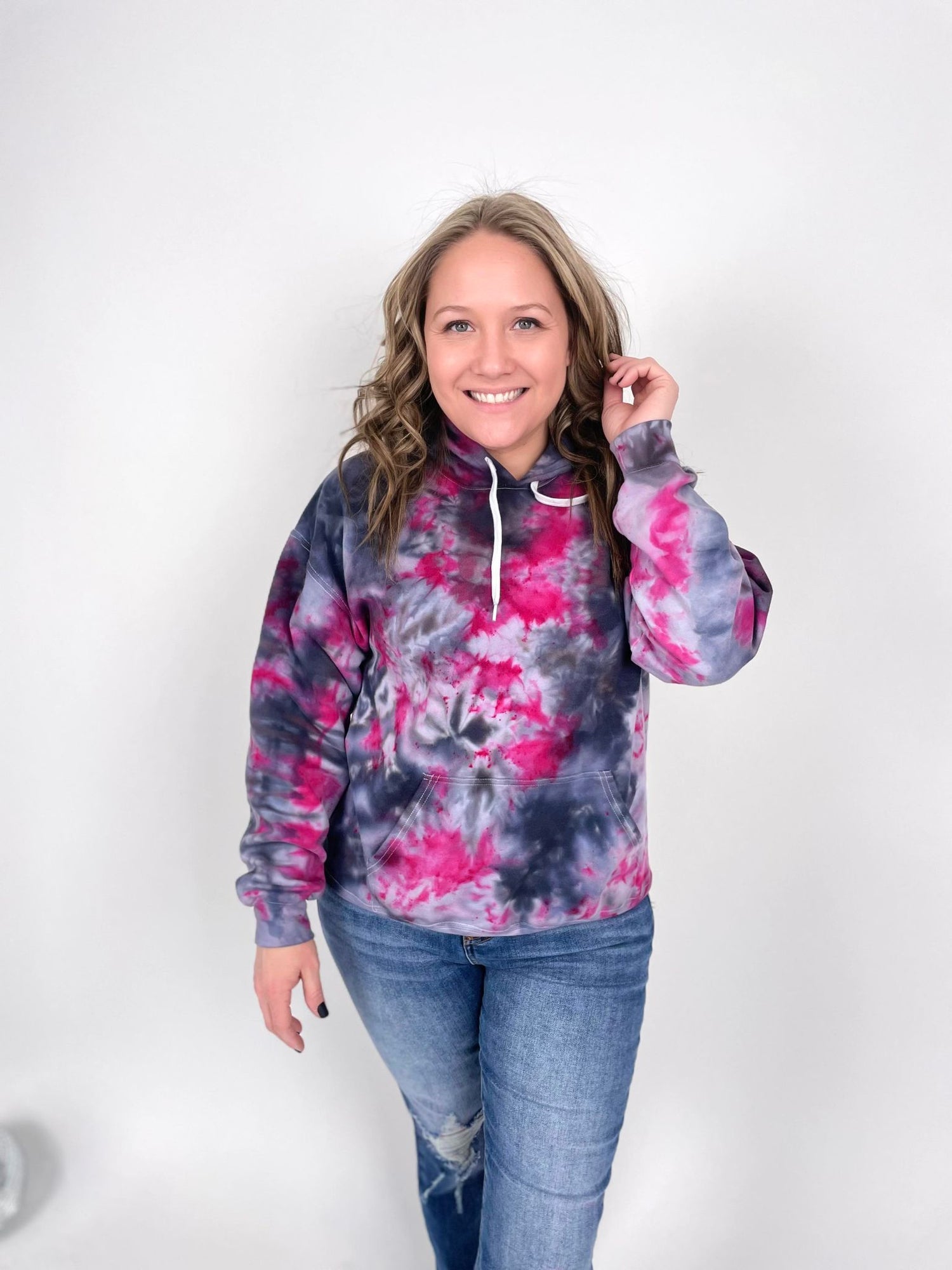 Custom Ice Dyed Hoodie - Pink/Black