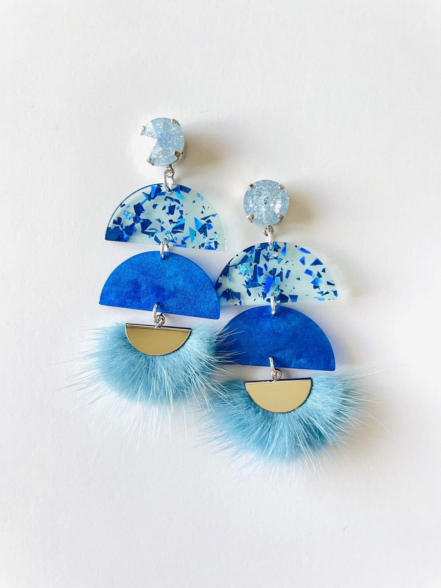 Faux Fur Blue Confetti Earrings