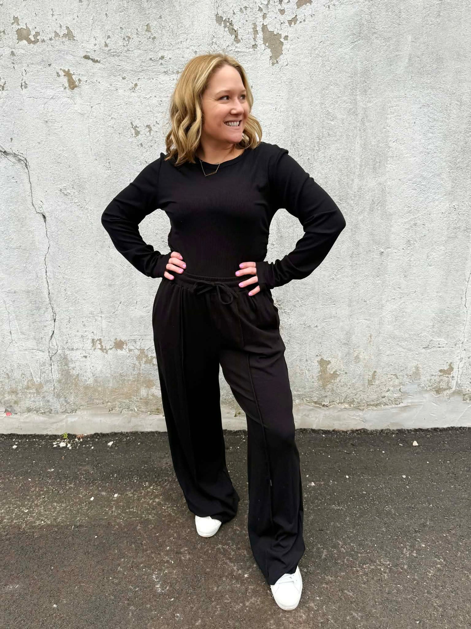 Blakeley Sunday Ribbed Lounge Set - Black {XS-3X}