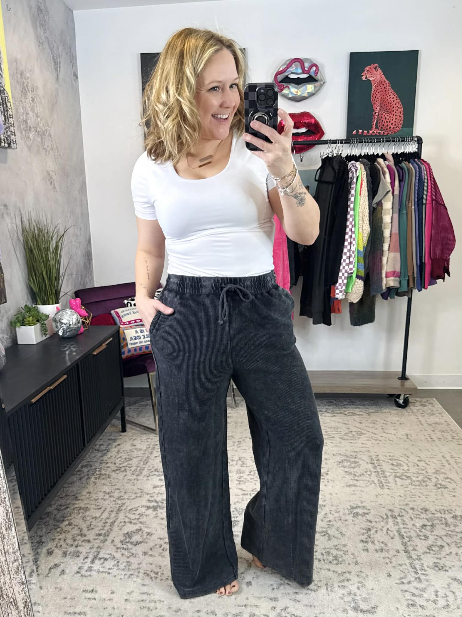 Corded Wide Leg Pant in Washed Black {S-2X} - KaraMarie